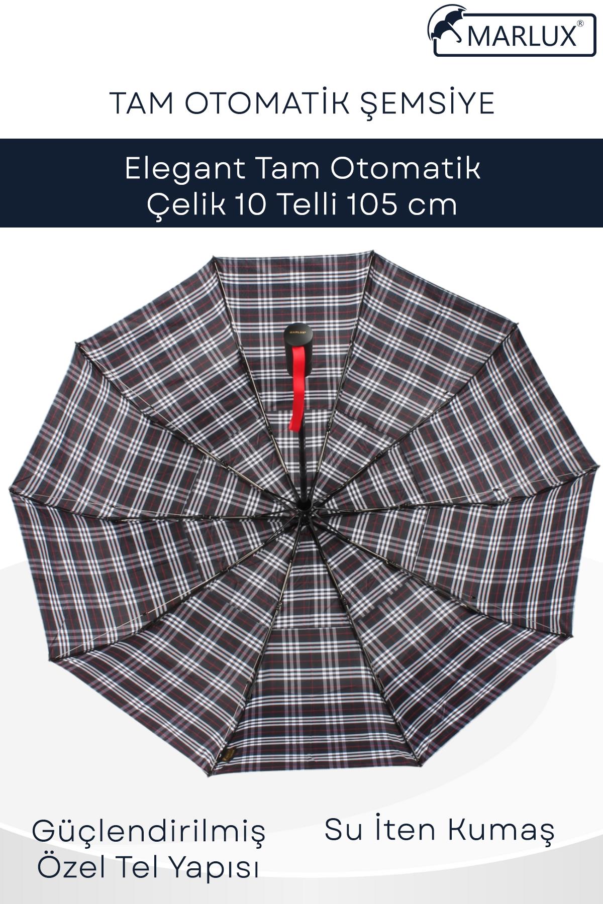 Marlux Ekstra Güçlendirilmiş Tam Otomatik Rüzgar Şemsiyesi 10 Fiber Tel Lacivert Beyaz MPR2001E