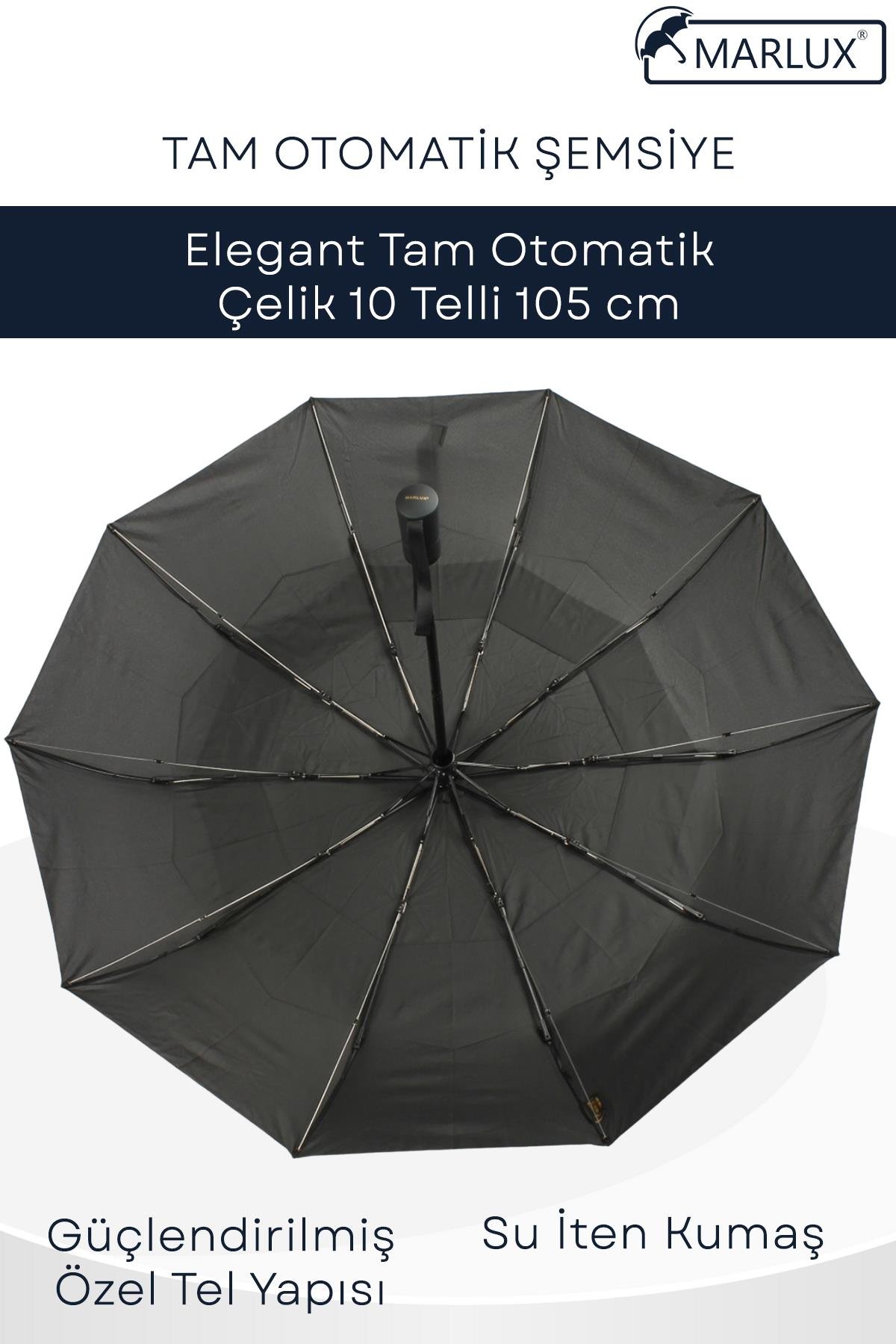 Marlux Ekstra Güçlendirilmiş Tam Otomatik Rüzgar Şemsiyesi 10 Fiber Tel Siyah MPR2011M