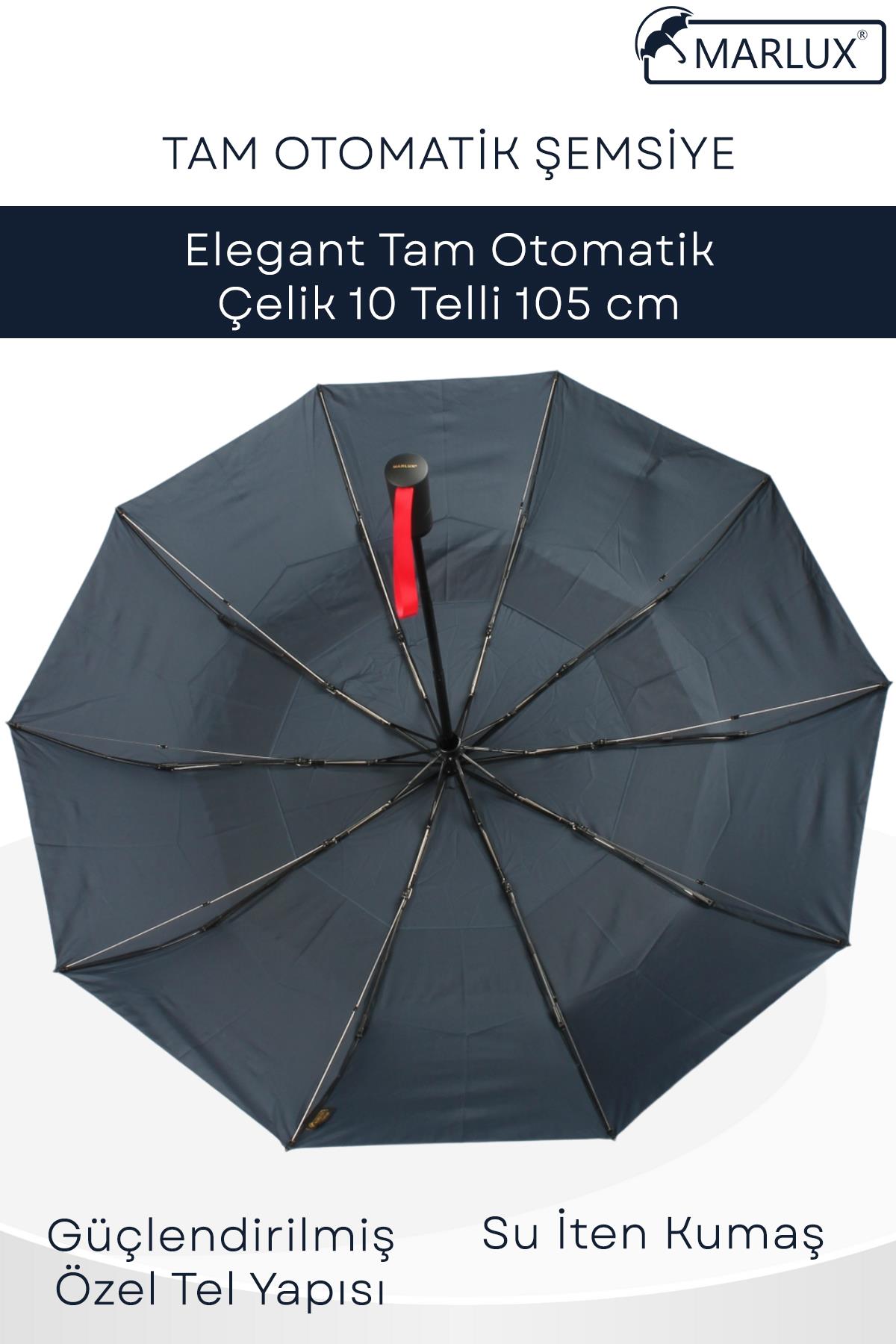 Marlux Ekstra Güçlendirilmiş Tam Otomatik Rüzgar Şemsiyesi 10 Fiber Tel Lacivert MPR2001L