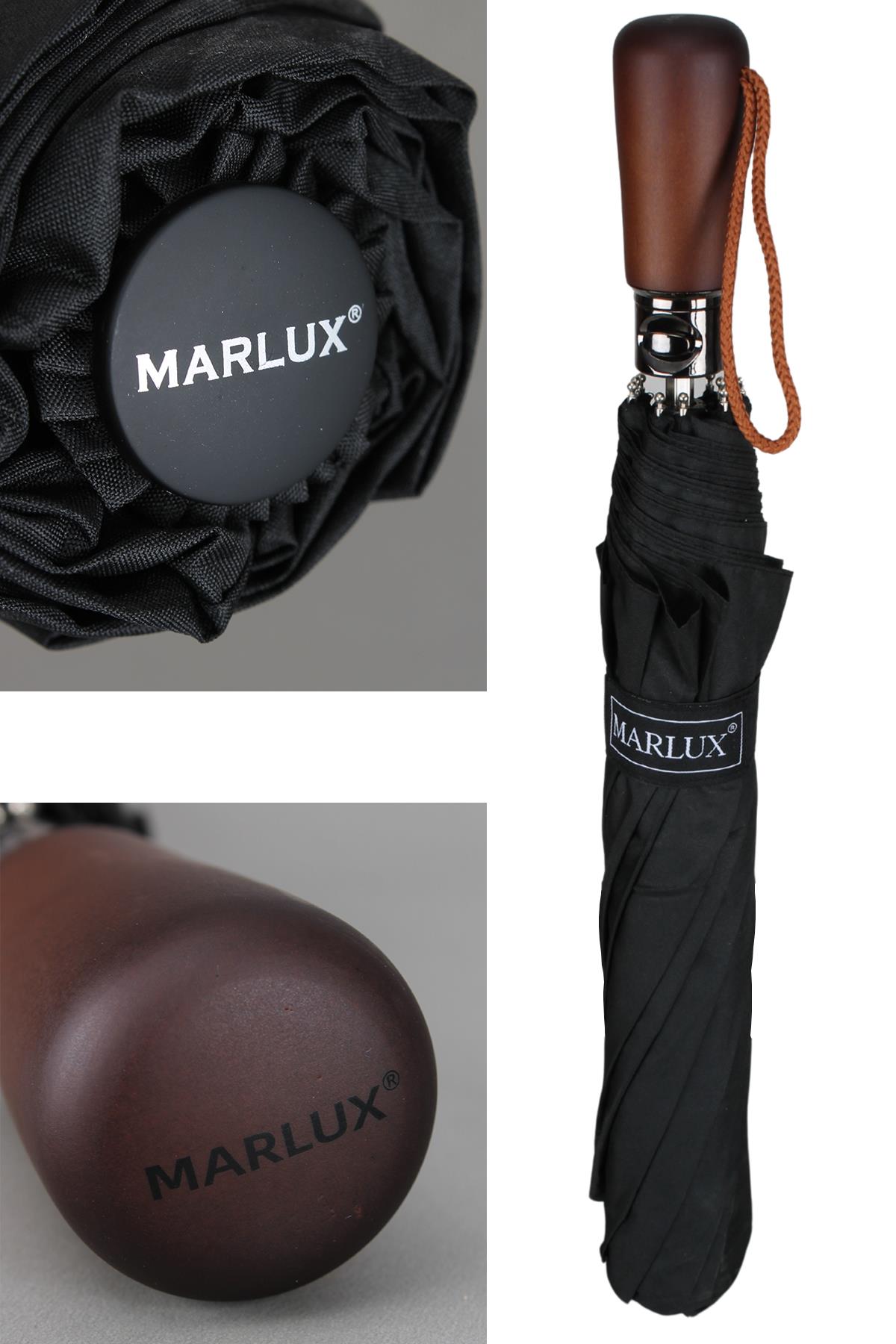 Marlux Elegant Otomatik Çelik 10 Telli Siyah Şemsiye Rüzgar Koruma Ponçi Kumaş MPR1008M