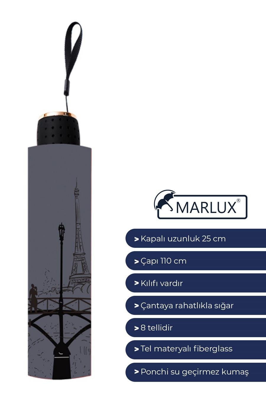 Marlux Eyfel Kulesi Paris Yarasa Model 8 Telli Rüzgara Dayanıklı Manuel Şemsiye MARLUX372R02