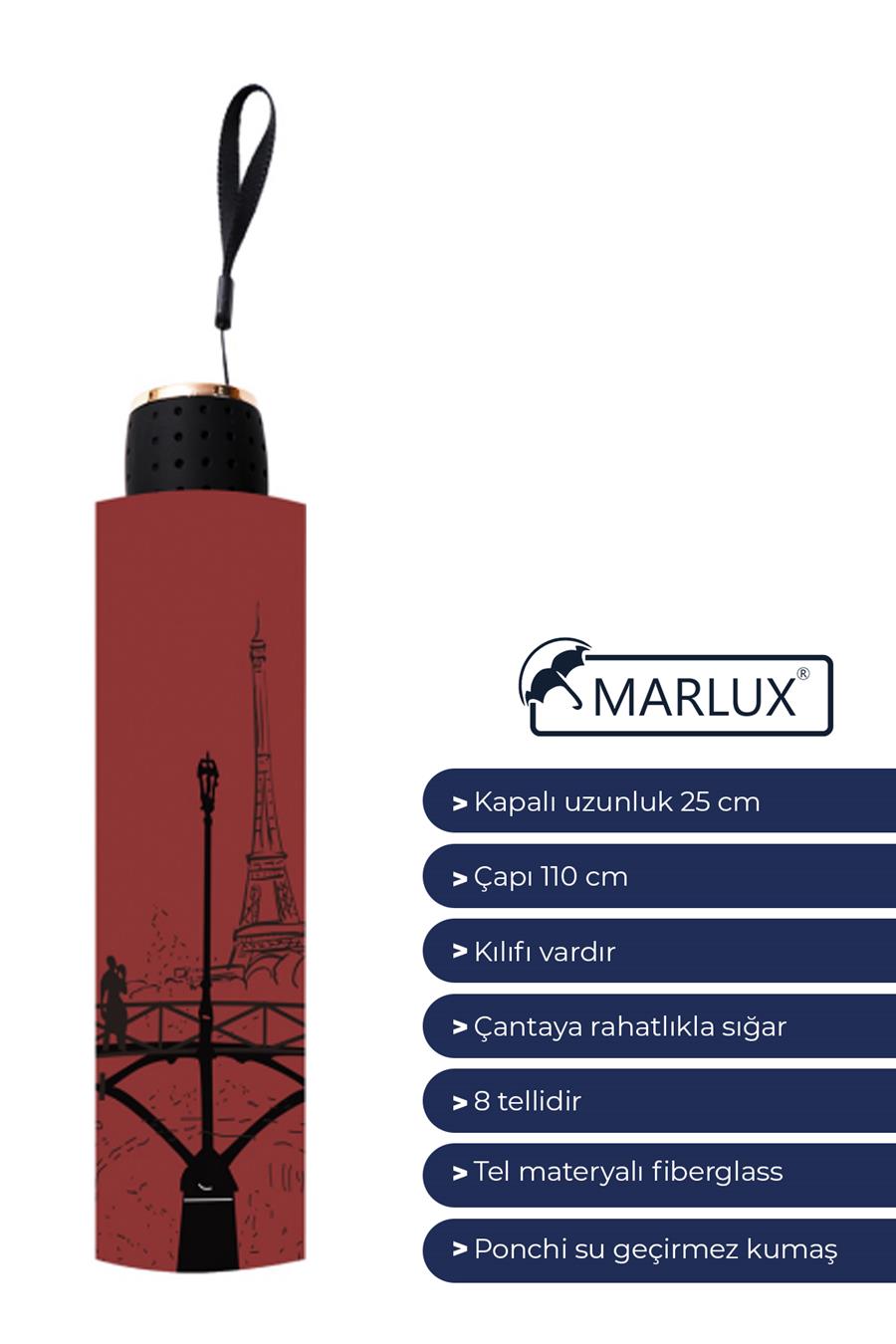 Marlux Eyfel Kulesi Paris Yarasa Model 8 Telli Rüzgara Dayanıklı Manuel Şemsiye MARLUX372R03
