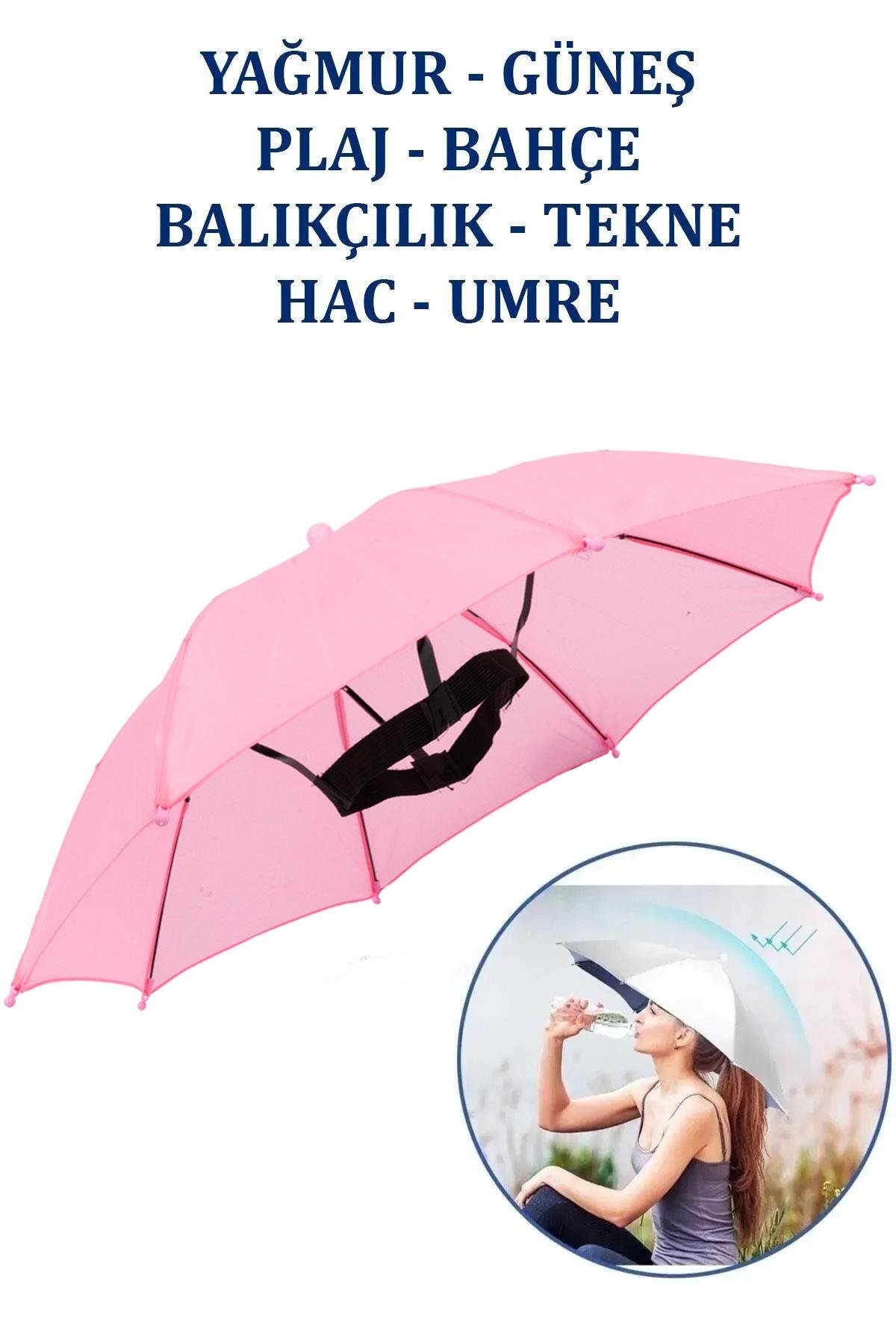 Marlux Kafaya Takılan Şapka Şemsiye Gölgelik Plaj Yazlık Kafa Şemsiyesi Pembe KAFASEMS001P