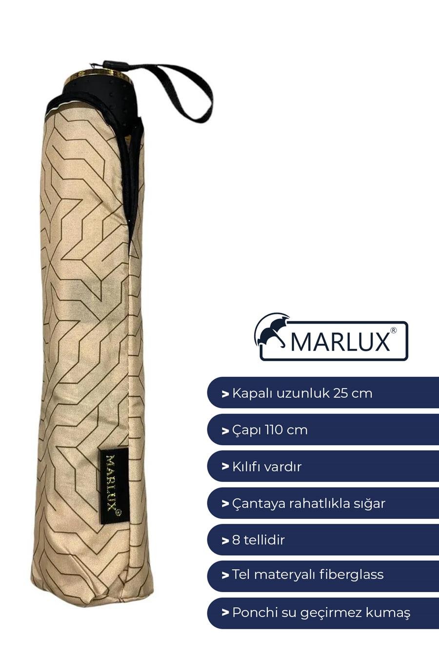 Marlux Modern Çizgi Desenli Yarasa Model 8 Telli Rüzgara Dayanıklı Manuel Şemsiye MARLUX391R04
