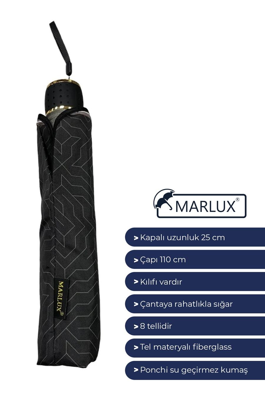 Marlux Modern Çizgi Desenli Yarasa Model 8 Telli Rüzgara Dayanıklı Manuel Şemsiye MARLUX391R01