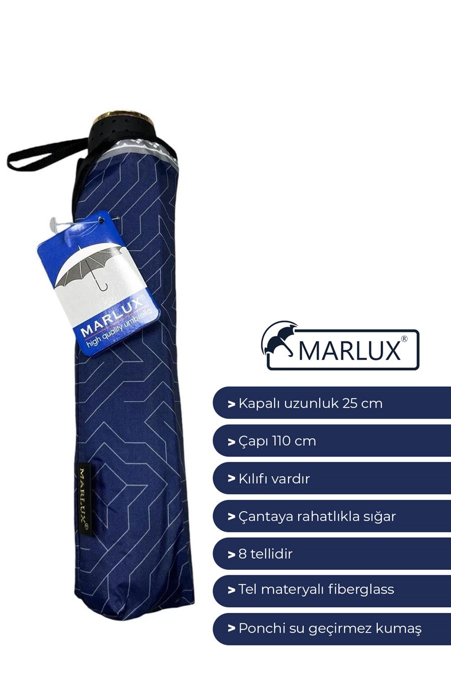 Marlux Modern Çizgi Desenli Yarasa Model 8 Telli Rüzgara Dayanıklı Manuel Şemsiye MARLUX391R02