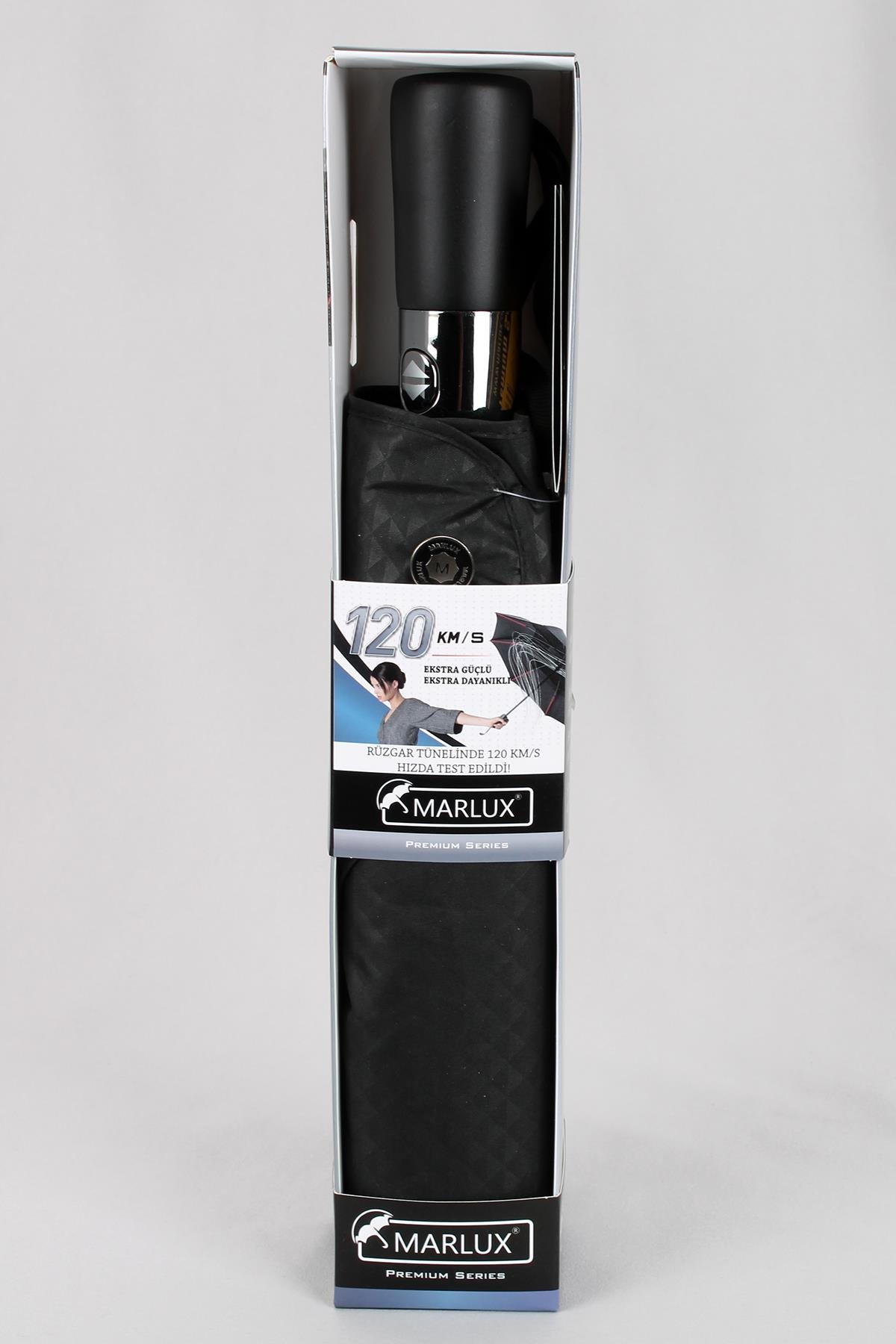 Marlux Premium Tam Otomatik Rüzgar Şemsiyesi 10 Fiber Telli Siyah Kumaş Detaylı MPR1001