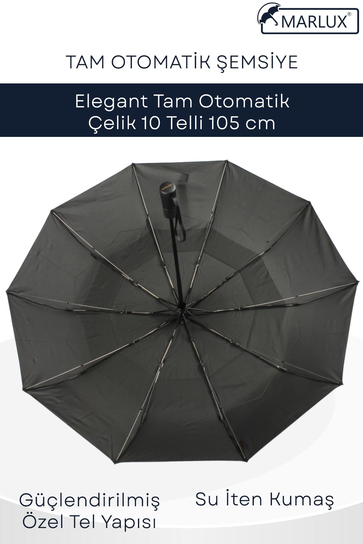 Marlux Premium Tam Otomatik Rüzgar Şemsiyesi 10 Fiber Telli Siyah MPR2010M
