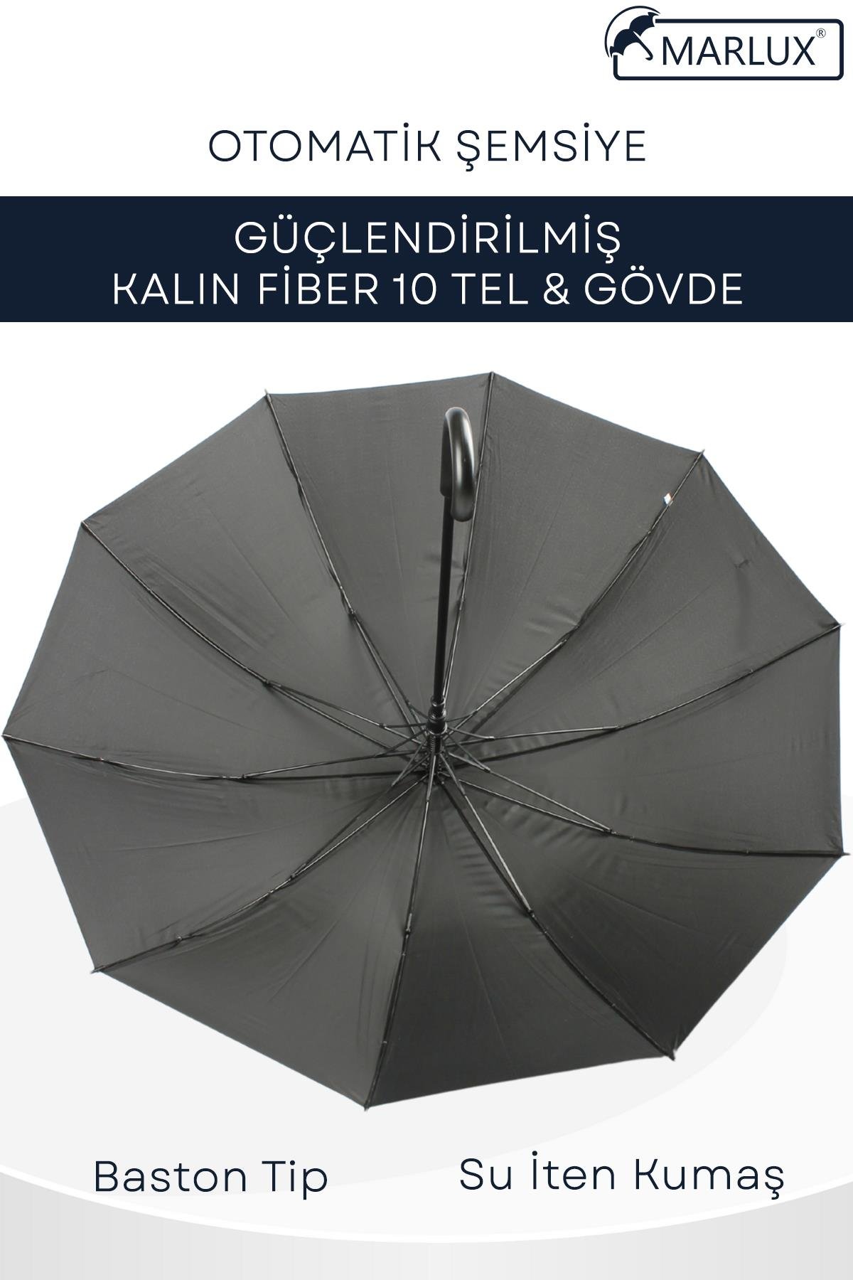 Marlux Rüzgara Dayanıklı 1. Kalite Kalın Fiber 10 Telli Baston Şemsiye MARLUX10139M