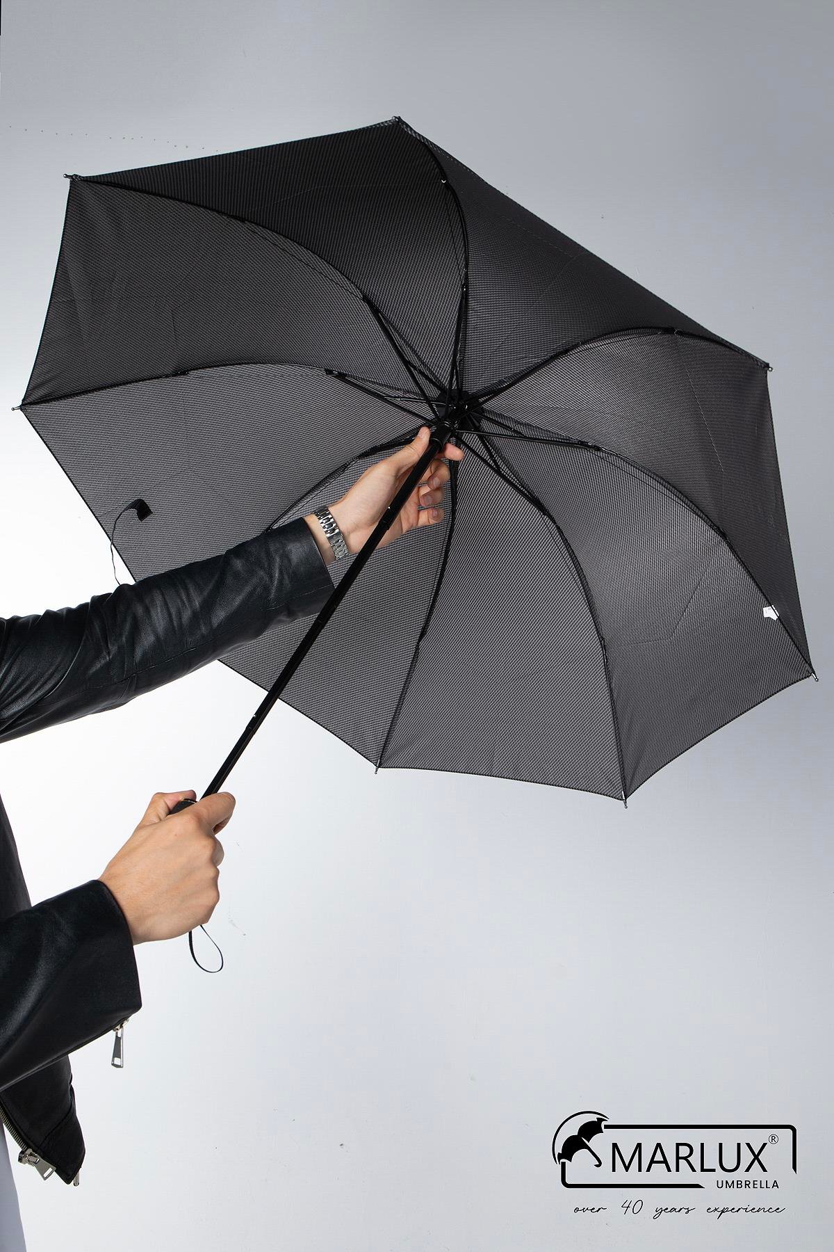 Marlux Siyah Gri Ekose Unisex Yarasa Tip Kırılmaz Şemsiye M21MAR077R002