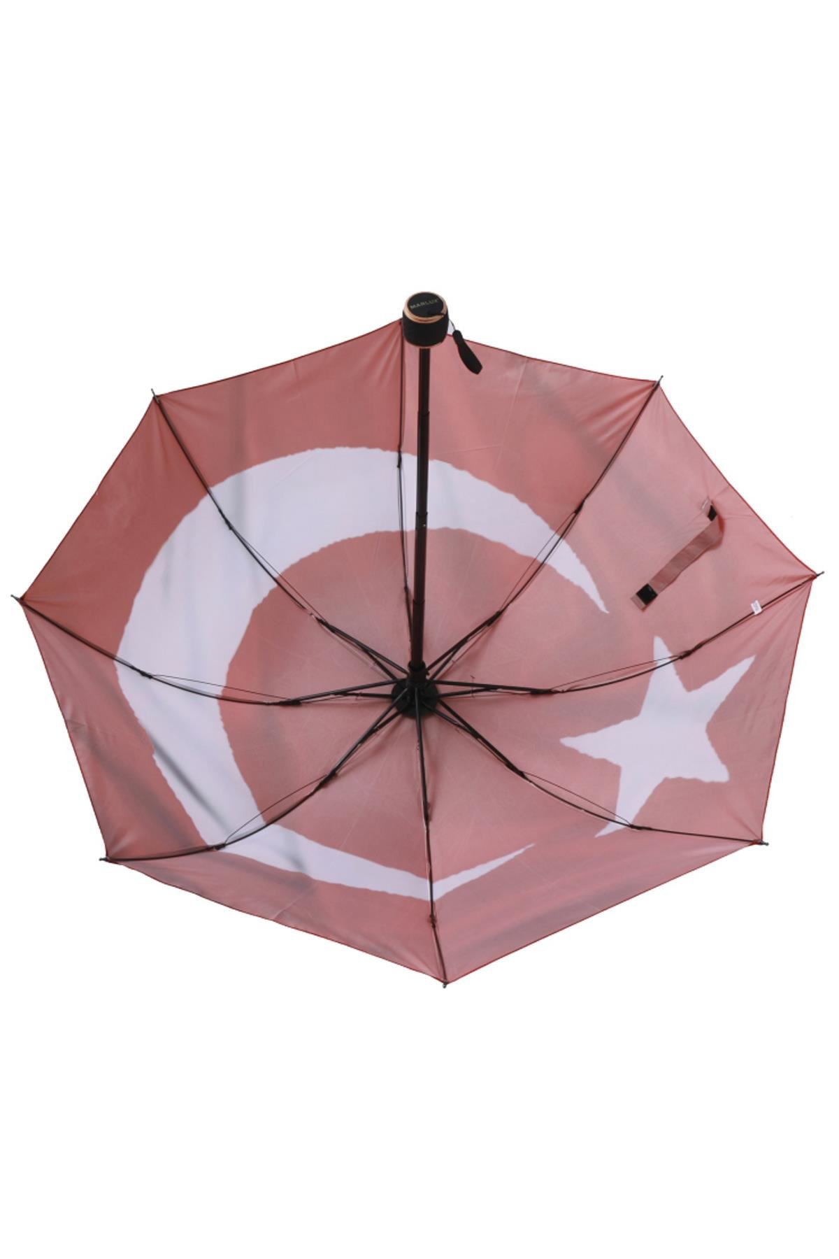 Marlux Türk Bayrağı Canlı Renk Baskılı Rüzgara Dayanıklı 8 Telli Katlanabilir Manuel Şemsiye
