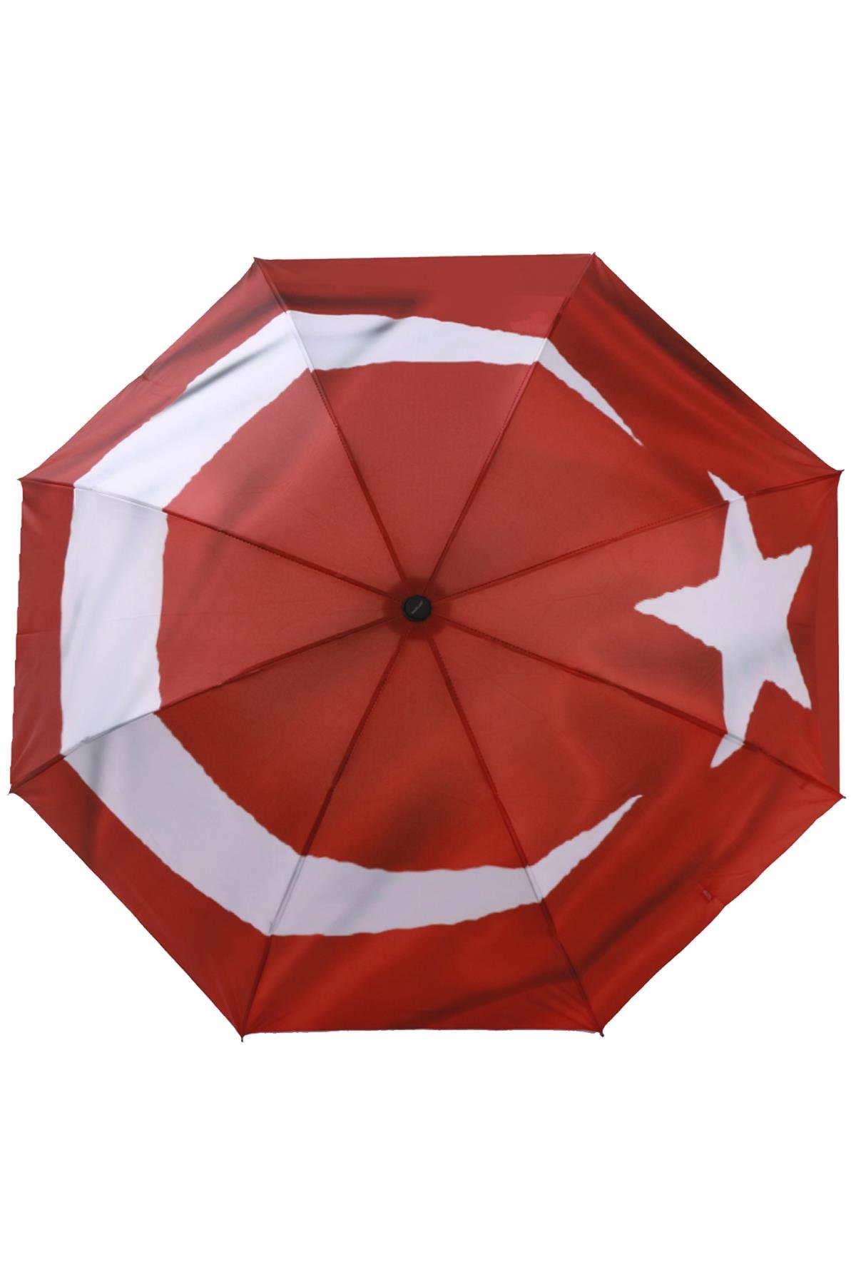 Marlux Türk Bayrağı Canlı Renk Baskılı Rüzgara Dayanıklı 8 Telli Katlanabilir Manuel Şemsiye