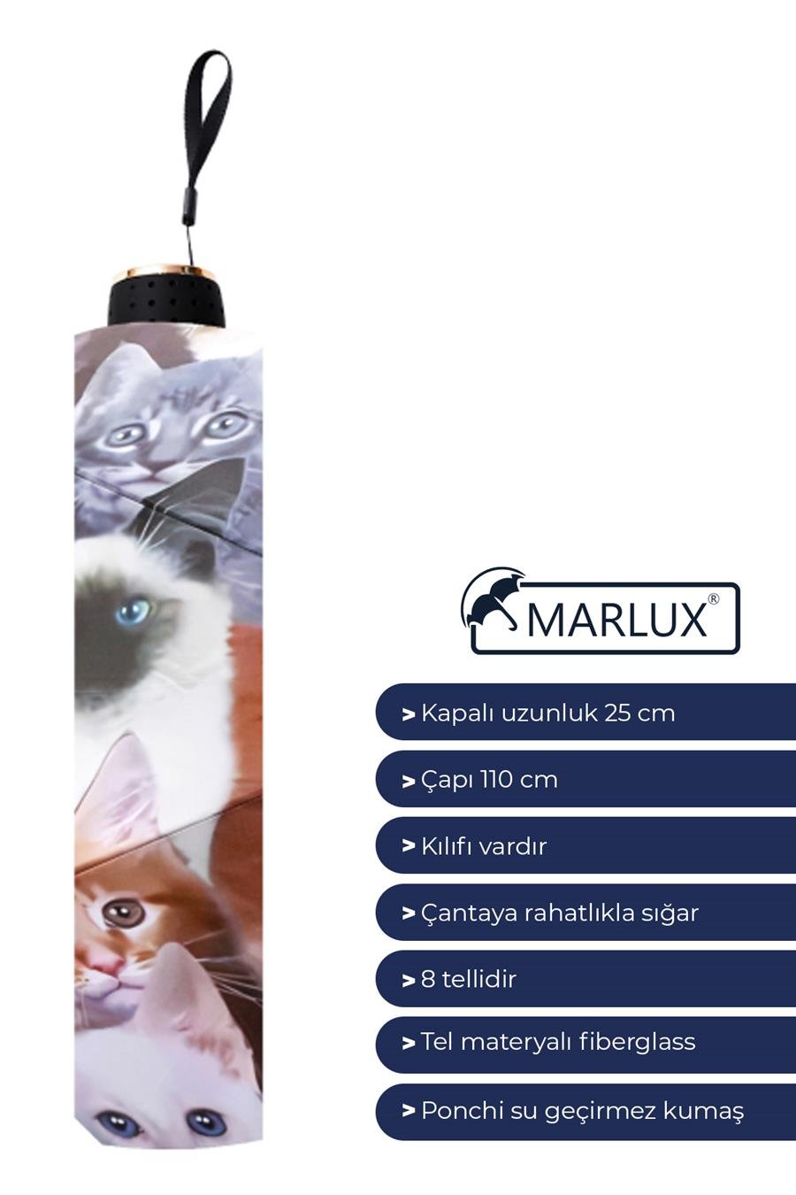 Marlux Yavru Kediler Yarasa Model 8 Telli Rüzgara Dayanıklı Manuel Şemsiye MARLUX381R01