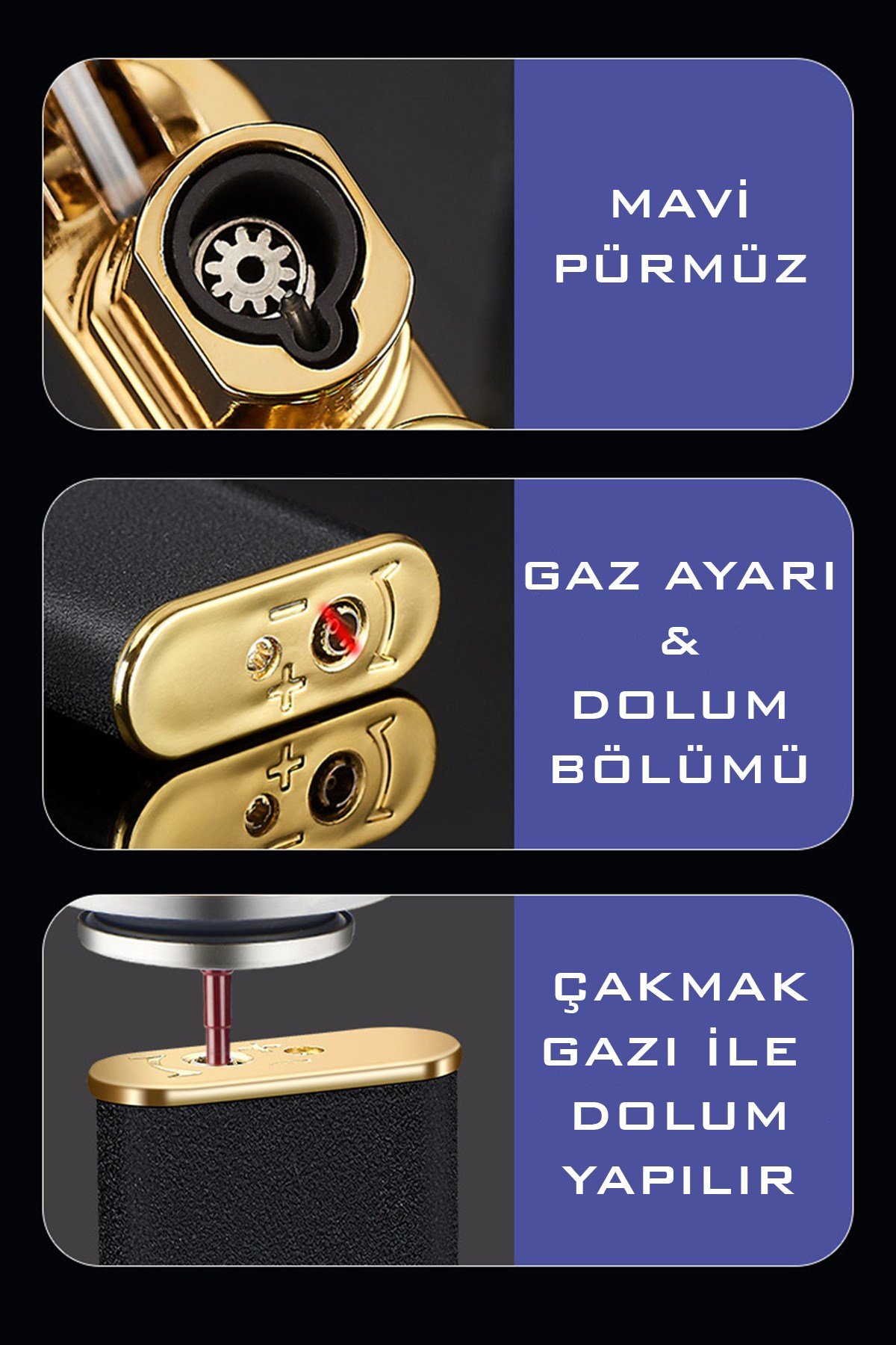 Siyah Ejderha Alevli Gazlı Pürmüzlü Lüx Çakmak SMCTMSHR01
