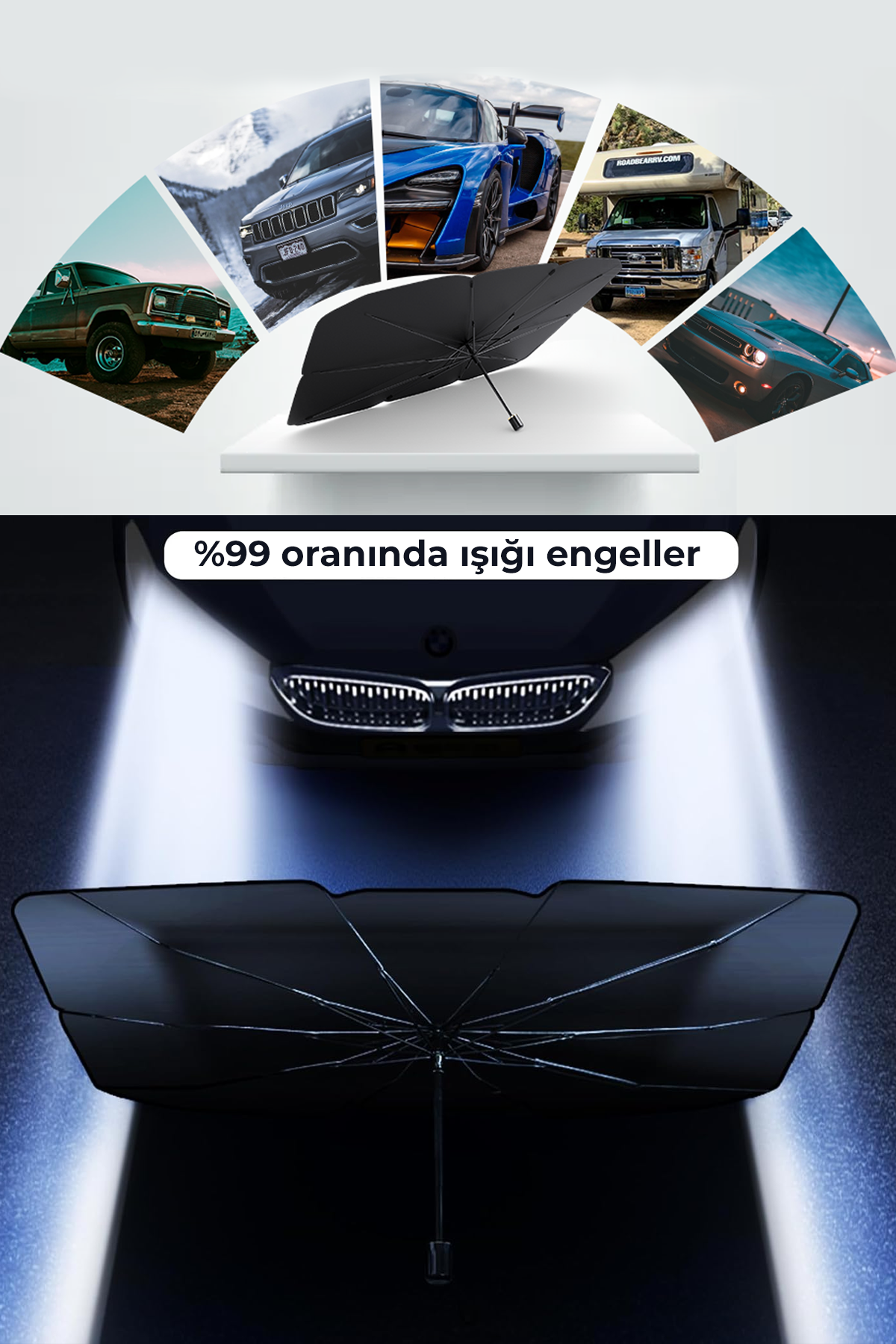 Tüm Araçlara Uygun Oto Güneşlik Oto Ön Cam Güneşliği Şemsiye Oto Güneşlik Gölgelik 2 Adet
