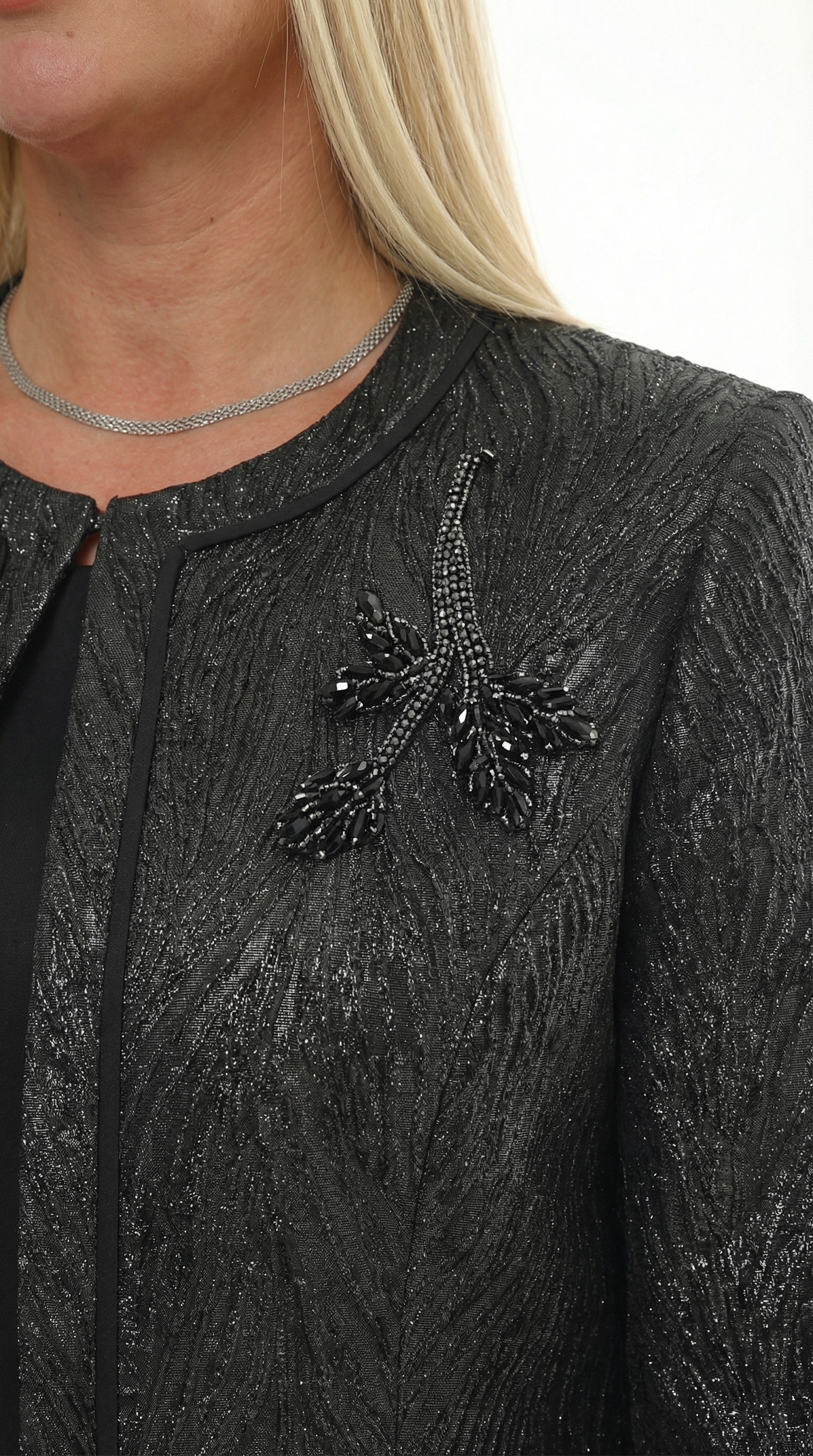 Ceketi Şık Jakar Dokumalı Siyah Kısa Etekli Üçlü Takım