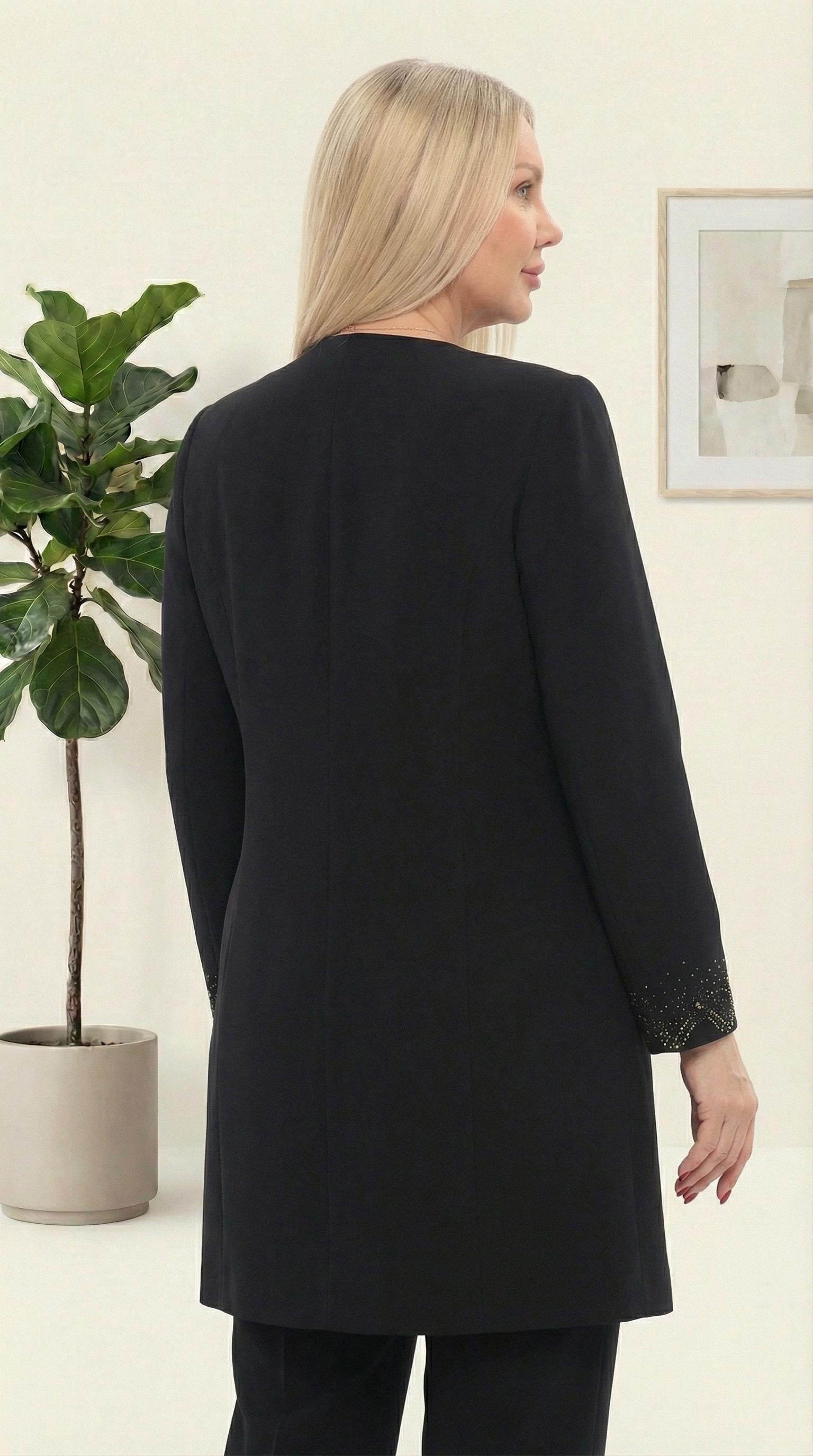 Ceketi Taş İşlemeli Astarlı Şık Siyah Üçlü Pantolonlu Takım