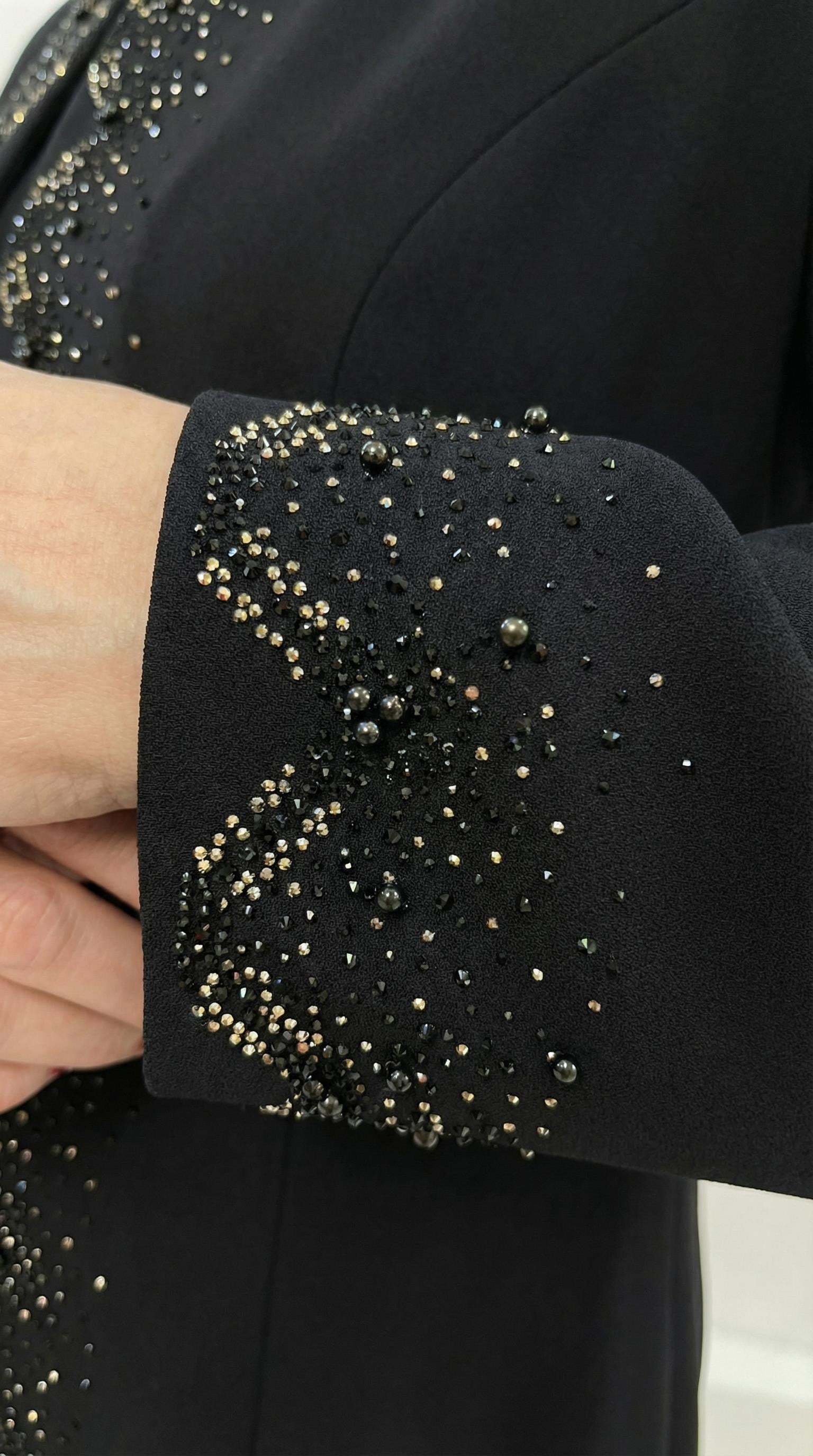 Ceketi Taş İşlemeli Astarlı Şık Siyah Üçlü Pantolonlu Takım