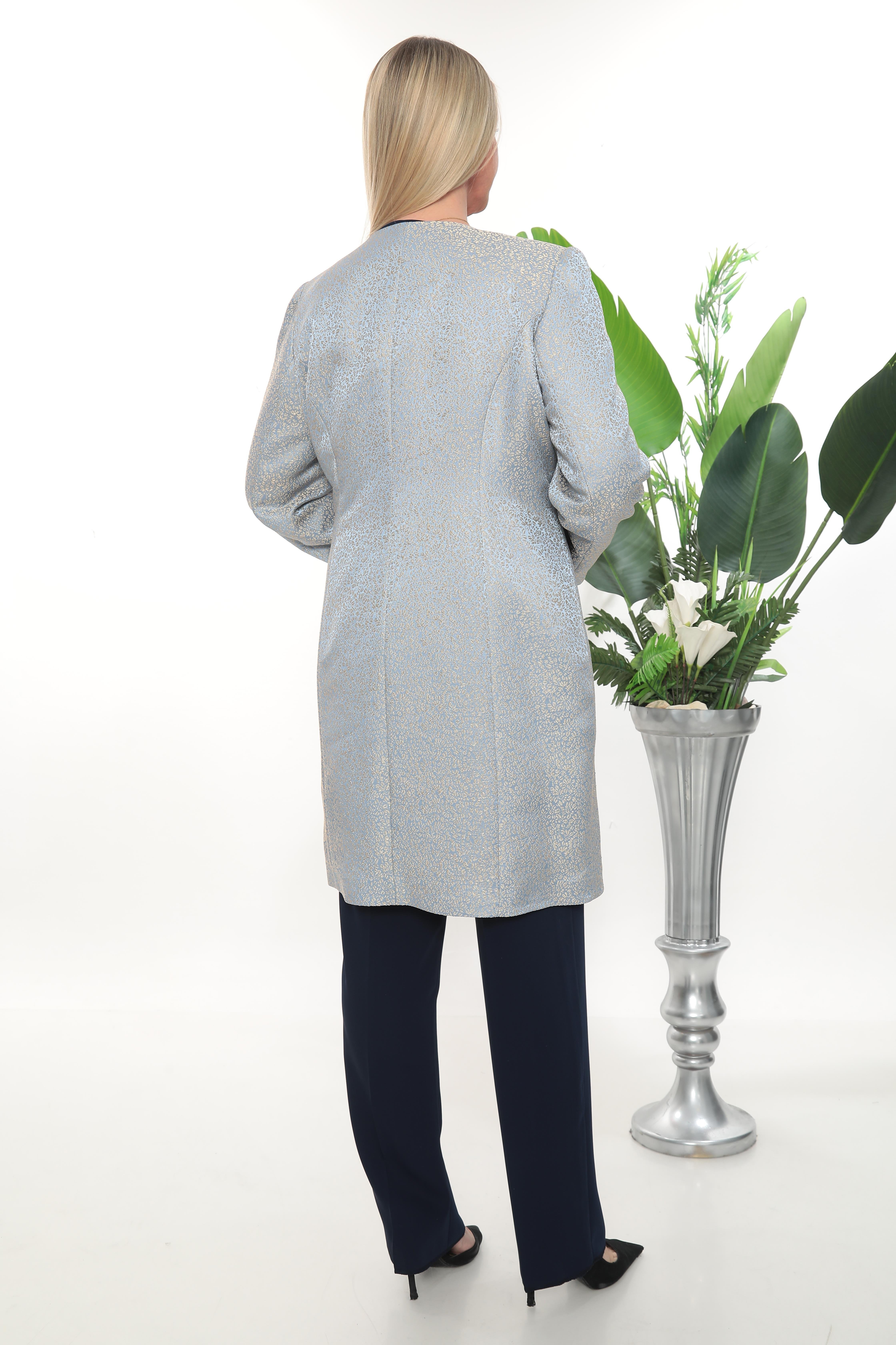 Zarif Taş Detaylı İşlemeli Lacivert Üçlü Pantolonlu Takım