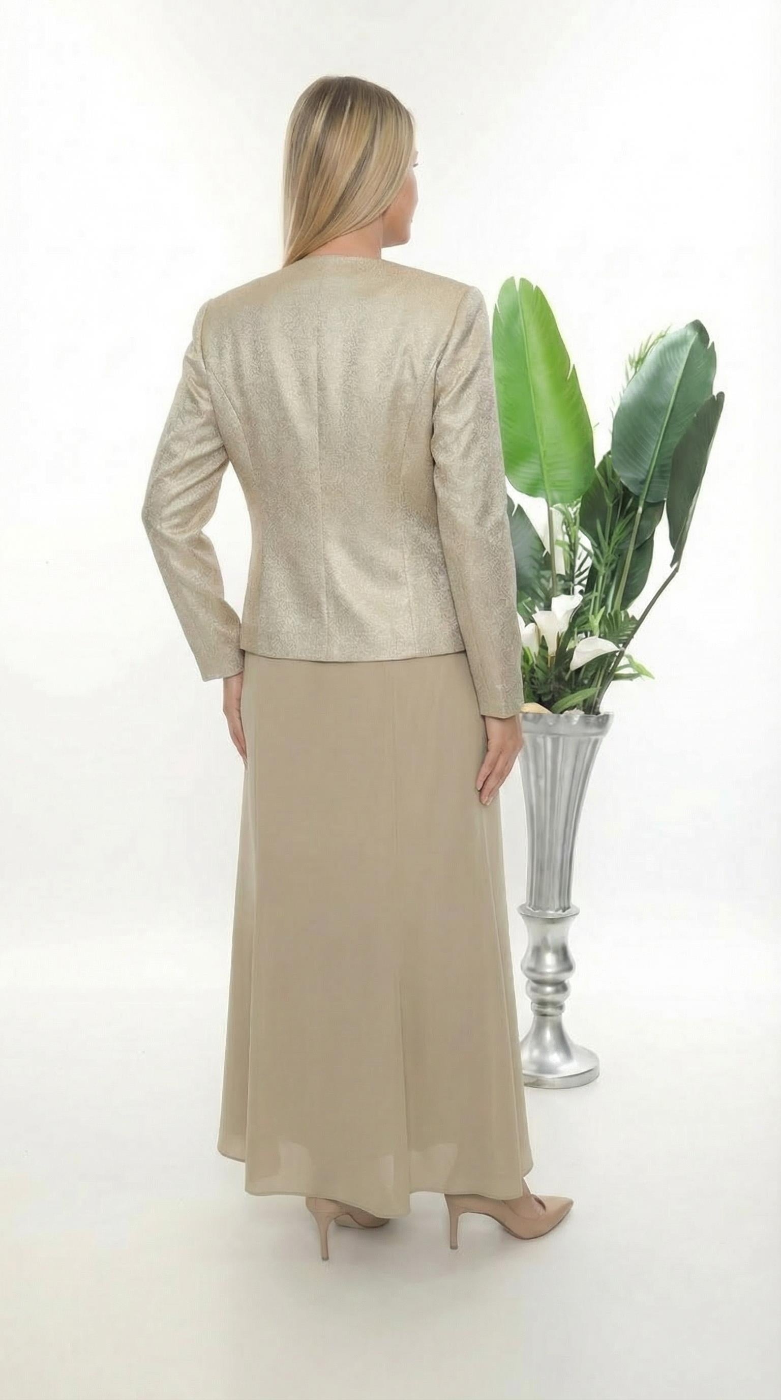 Ceket Taşlı Astarlı Yeşil Uzun Etekli Üçlü Takım