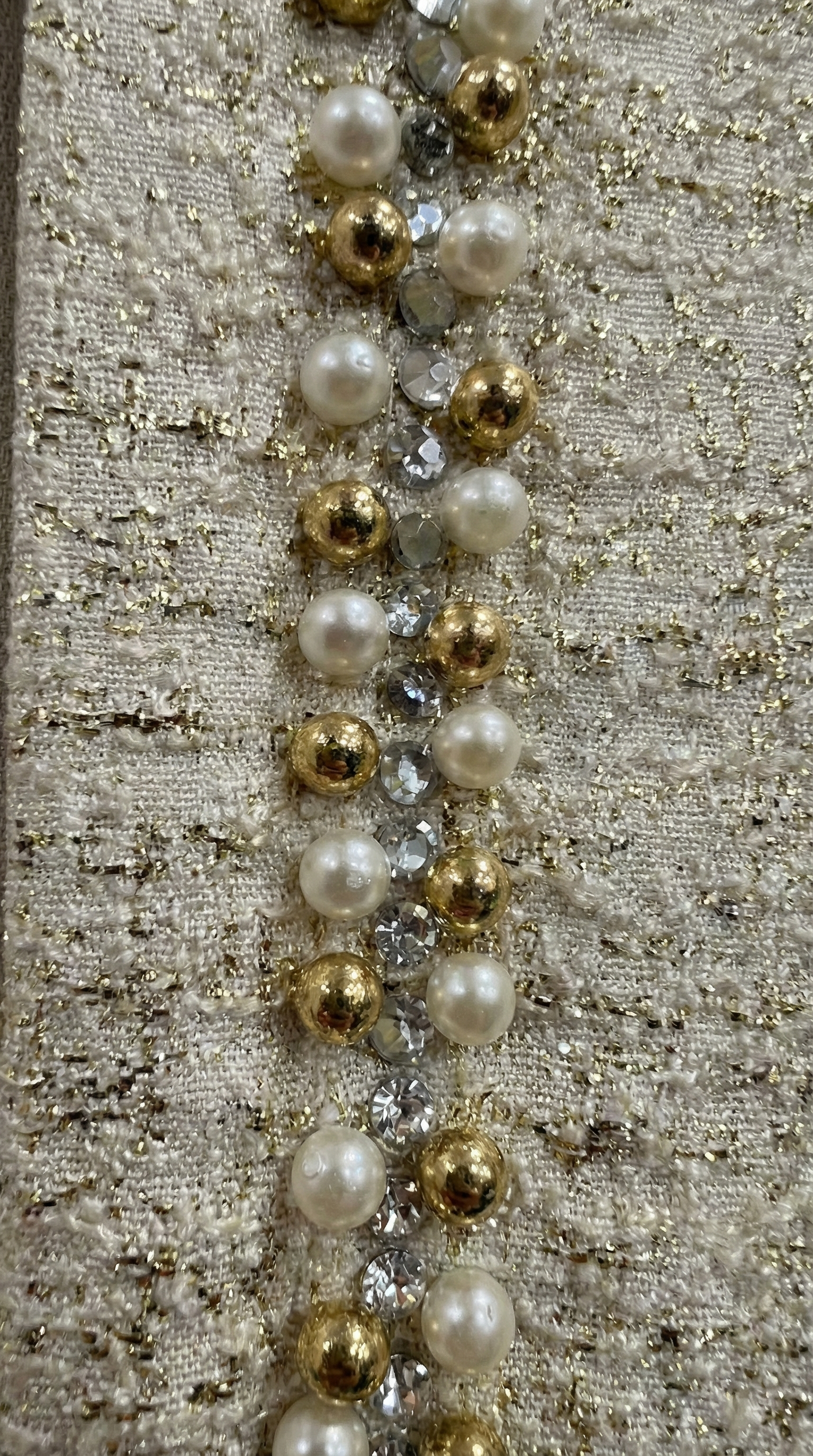 Ceketi Şık Jakar Dokumalı Taşlı Bej Uzun Etekli Üçlü Takım