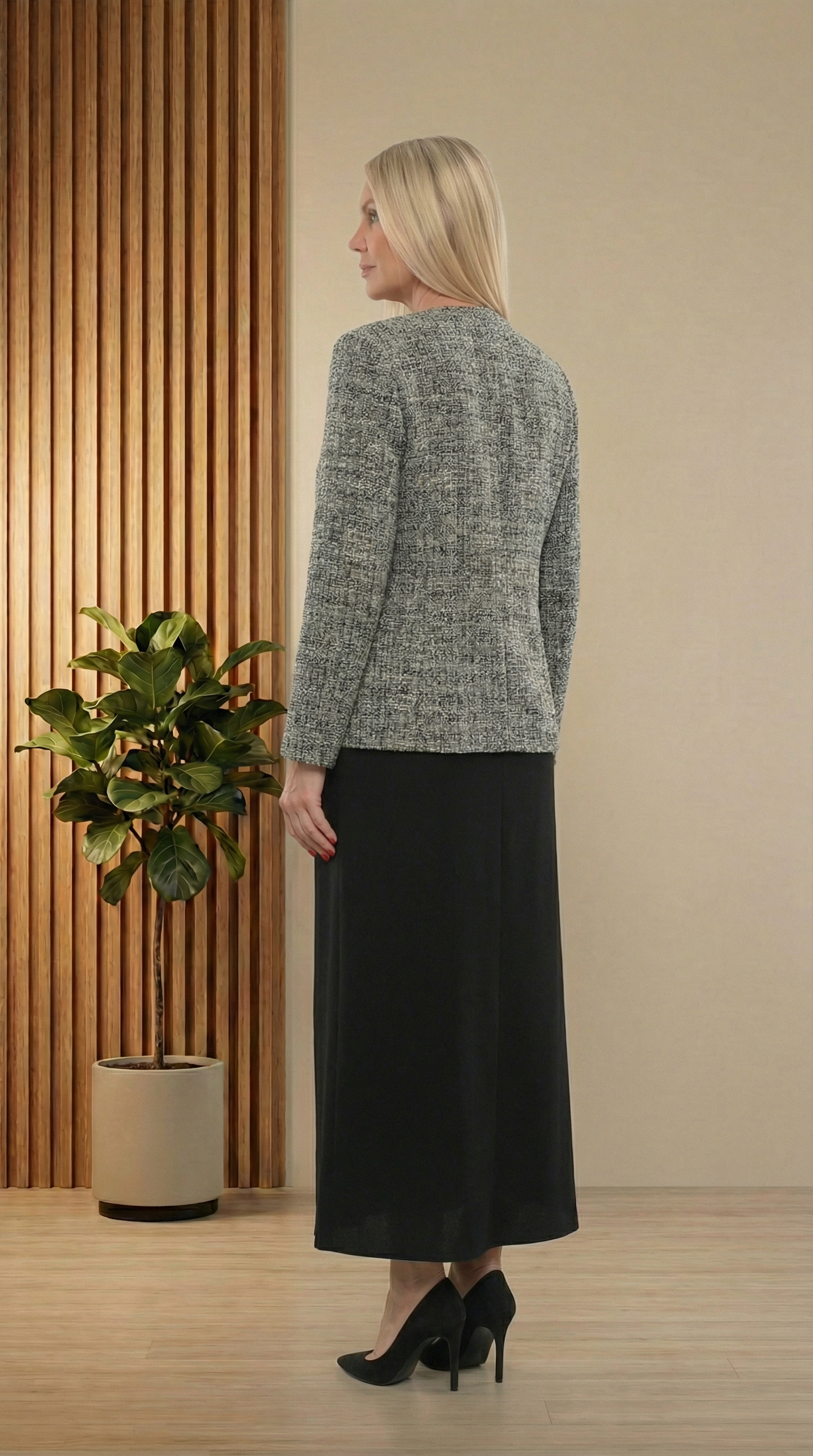 Ceketi Şık Jakar Dokumalı Taşlı Siyah Uzun Etekli Üçlü Takım