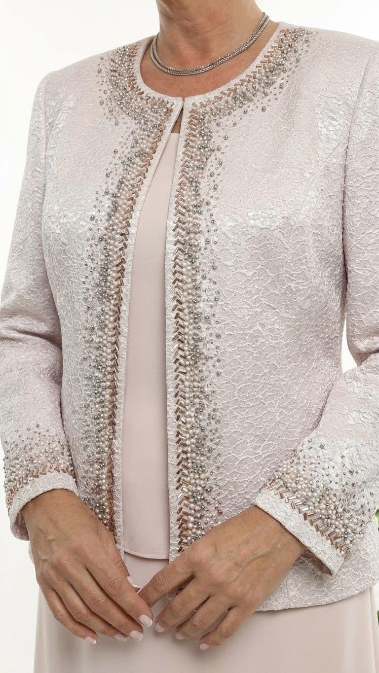 Taşlı Astarlı Jakar Pudra Uzun Etekli Üçlü Takım