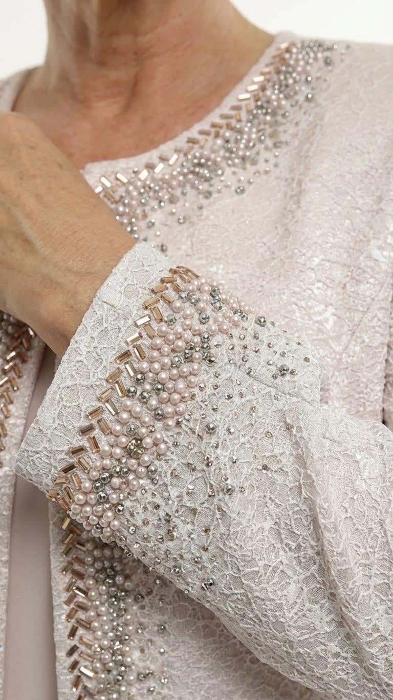 Taşlı Astarlı Jakar Pudra Uzun Etekli Üçlü Takım