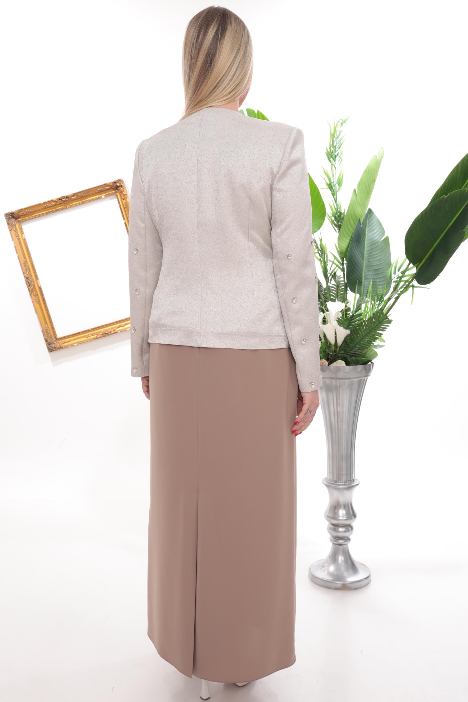 Vizon Taş İşlemeli Uzun Etekli Üçlü Takım