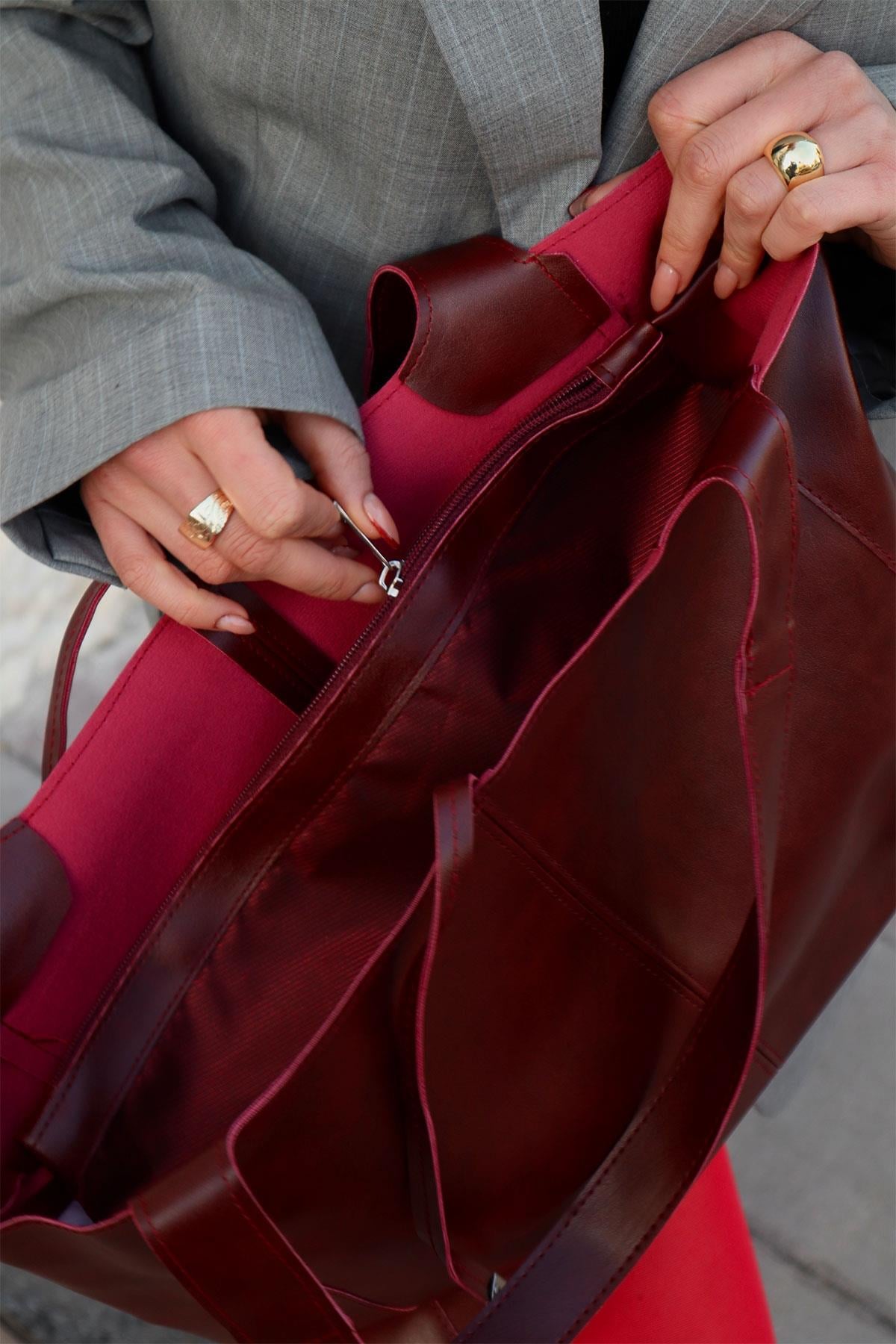 Bright Çift Saplı Bordo Mat Çanta