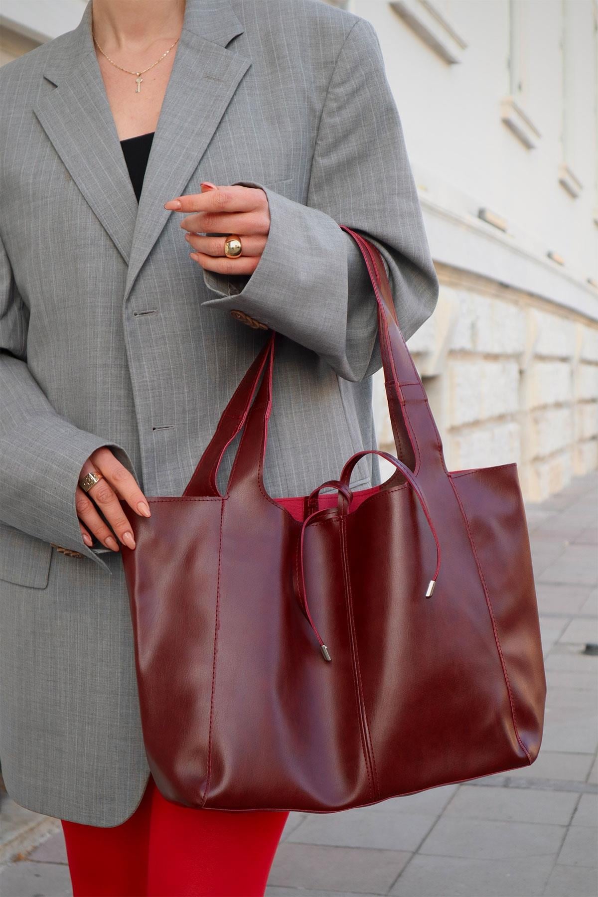 Bright Çift Saplı Bordo Mat Çanta