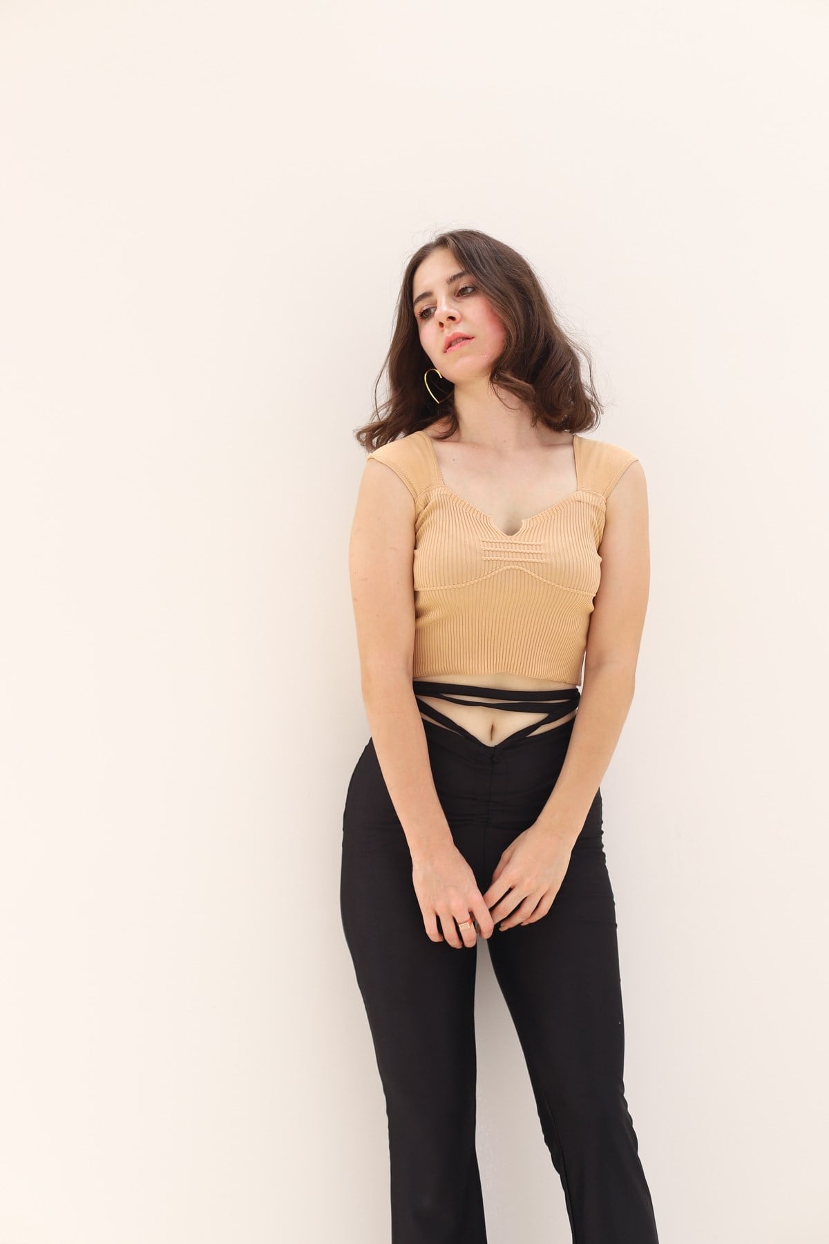 MORE-113 Omuzu Parçalı Somon Crop Top