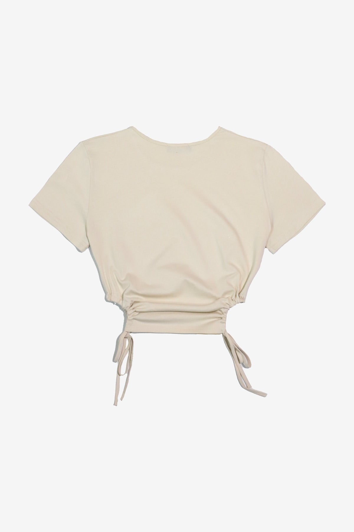 MORE-133 Büzgülü Bej Crop T-Shirt