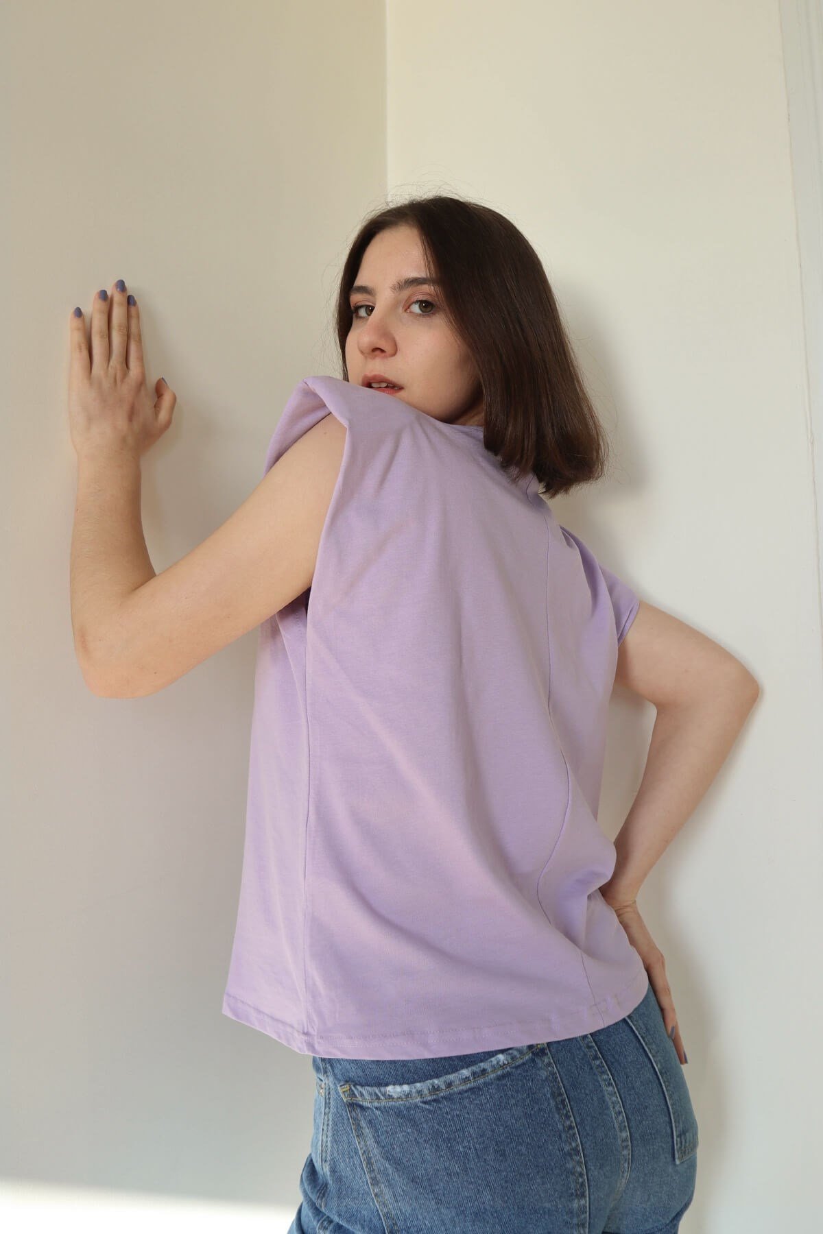 MORE-149 Vatkalı Lila Kolsuz T-Shirt