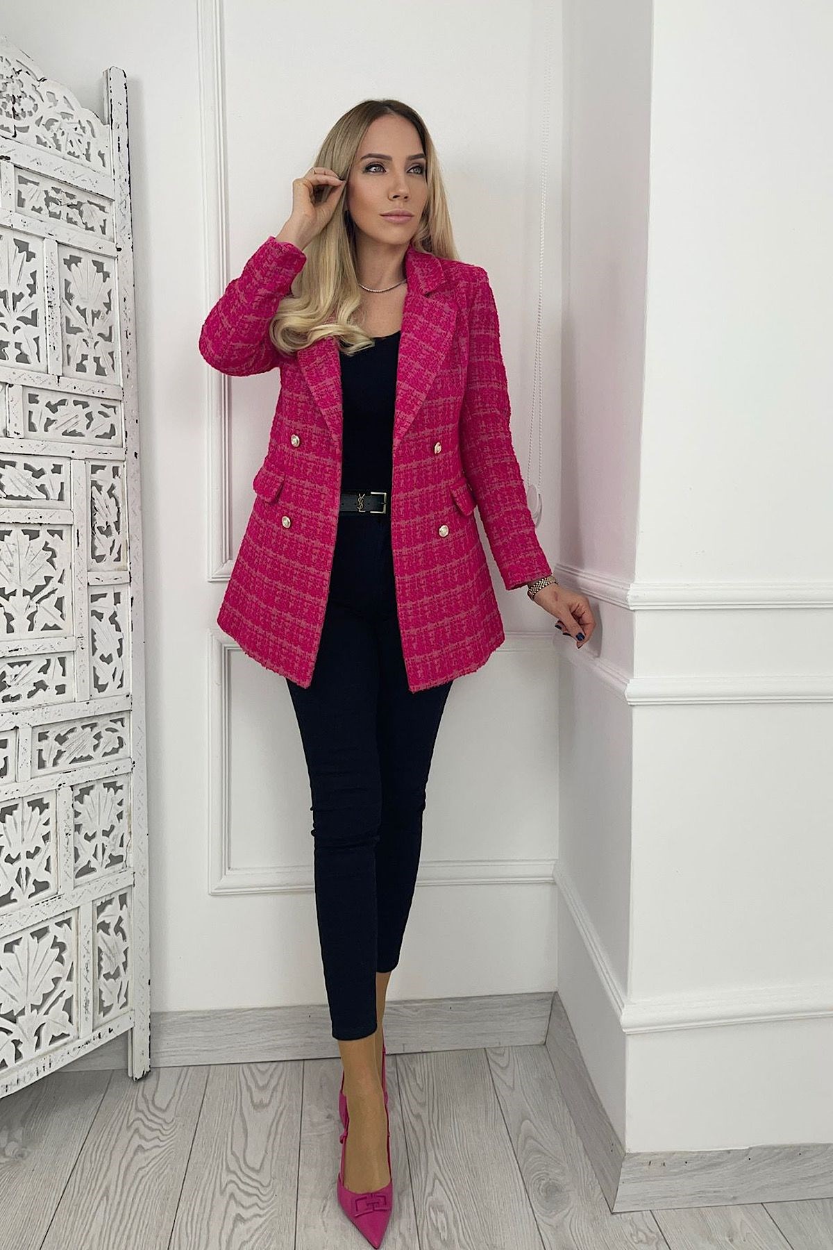Blazer Tüvit Ceket Pembe
