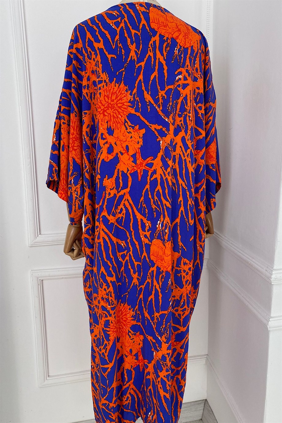G0342 Oversize Mercan Desenli Elbise Çok Renkli