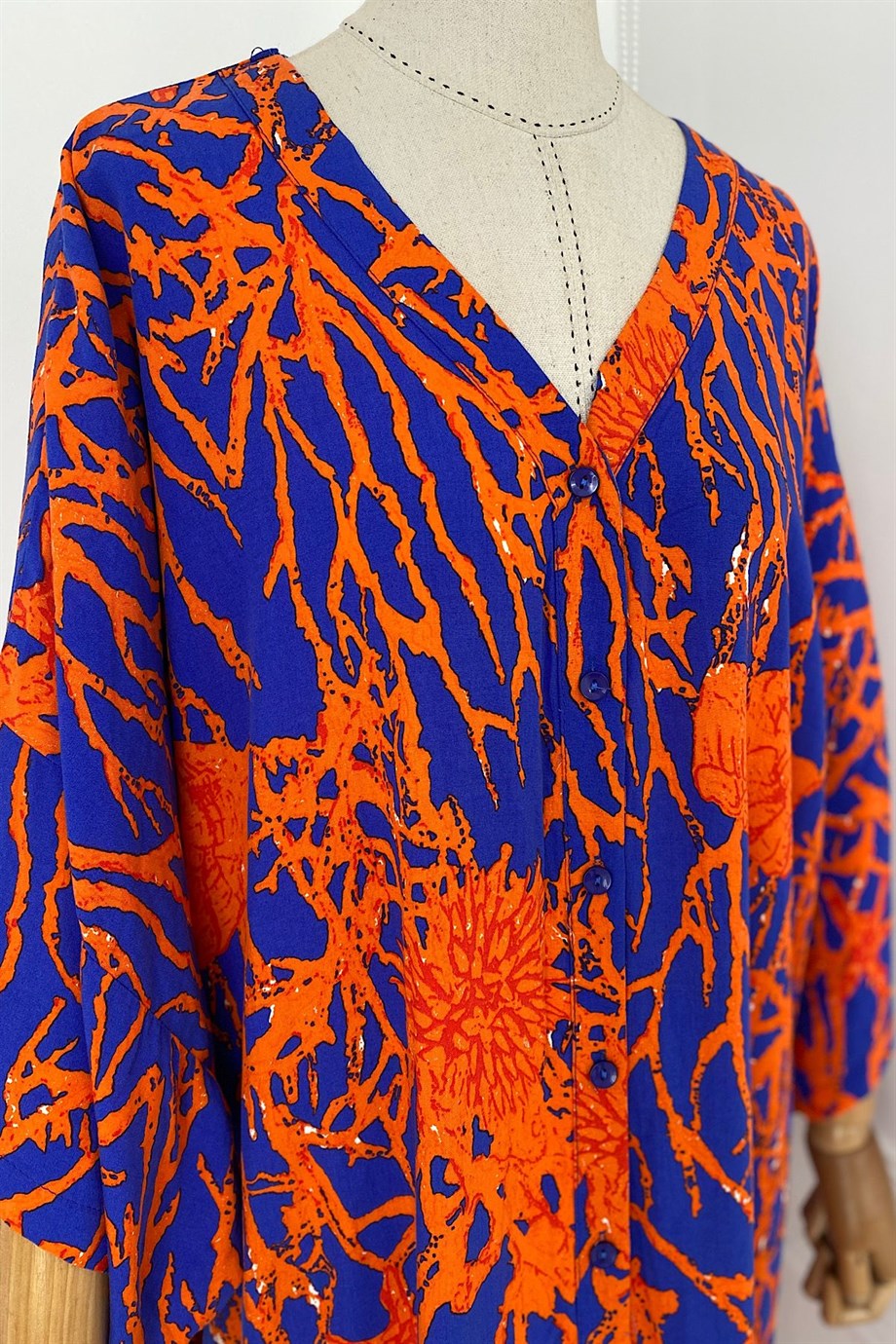 G0342 Oversize Mercan Desenli Elbise Çok Renkli