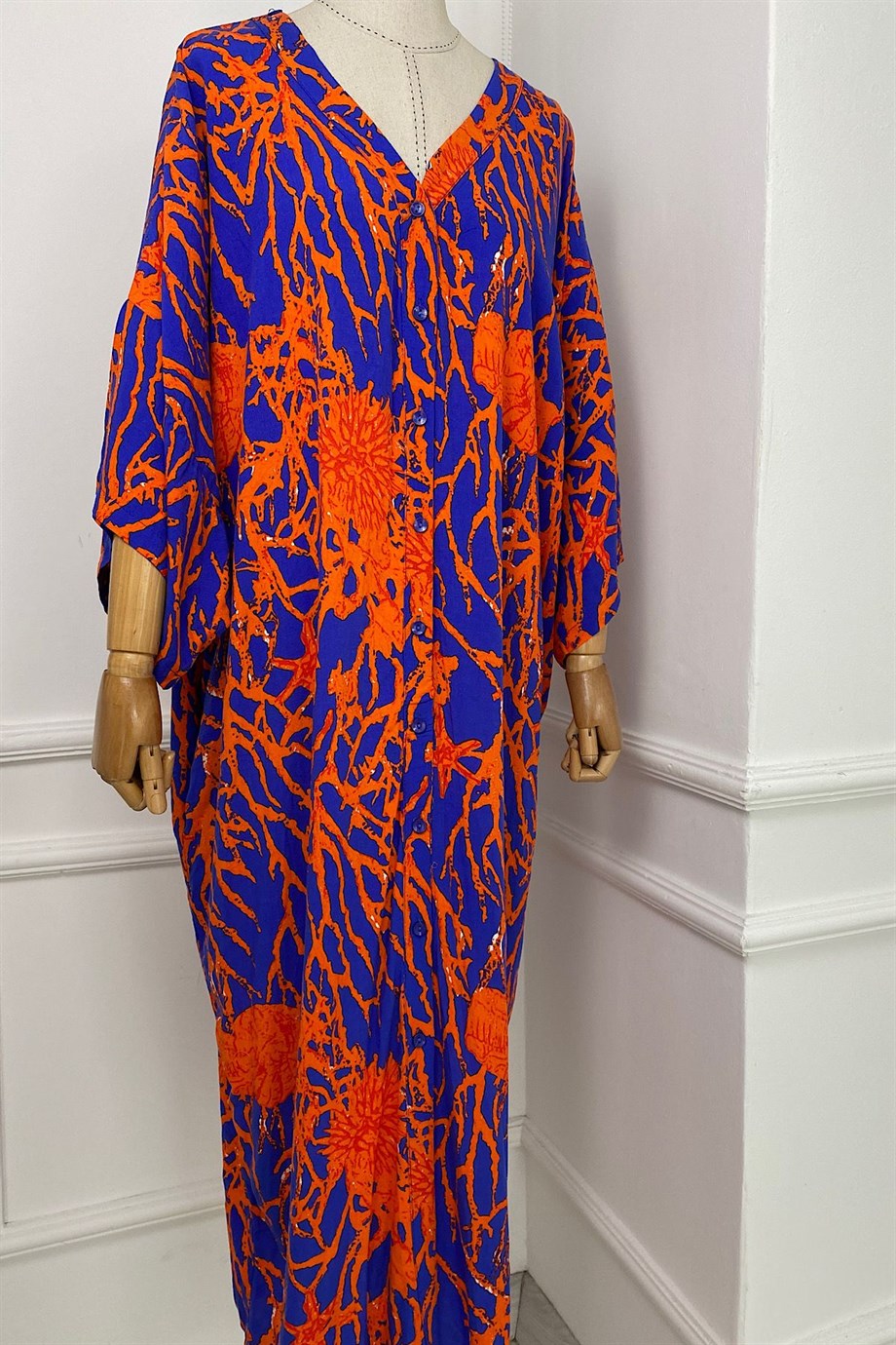 G0342 Oversize Mercan Desenli Elbise Çok Renkli