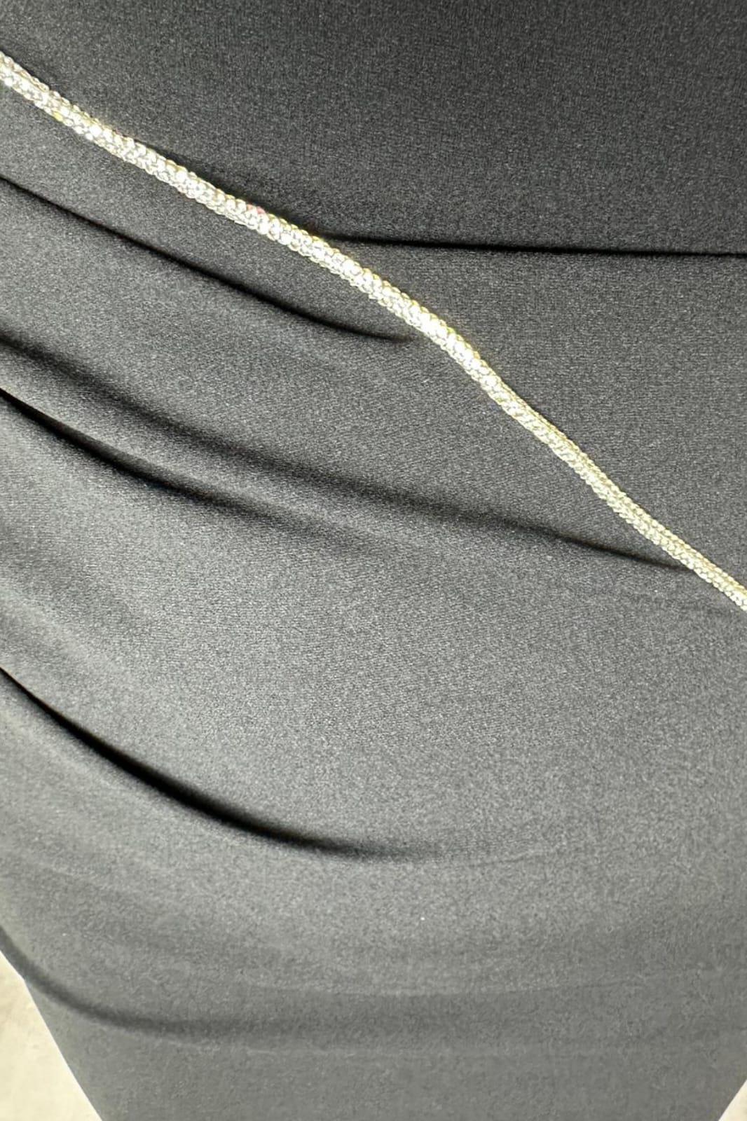 G1288 Taş ve Drape Detaylı Kolsuz Elbise Siyah
