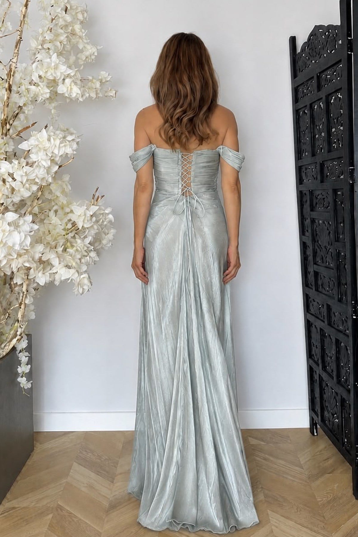G1936 Drape Detaylı Maksi Abiye Elbise Mint