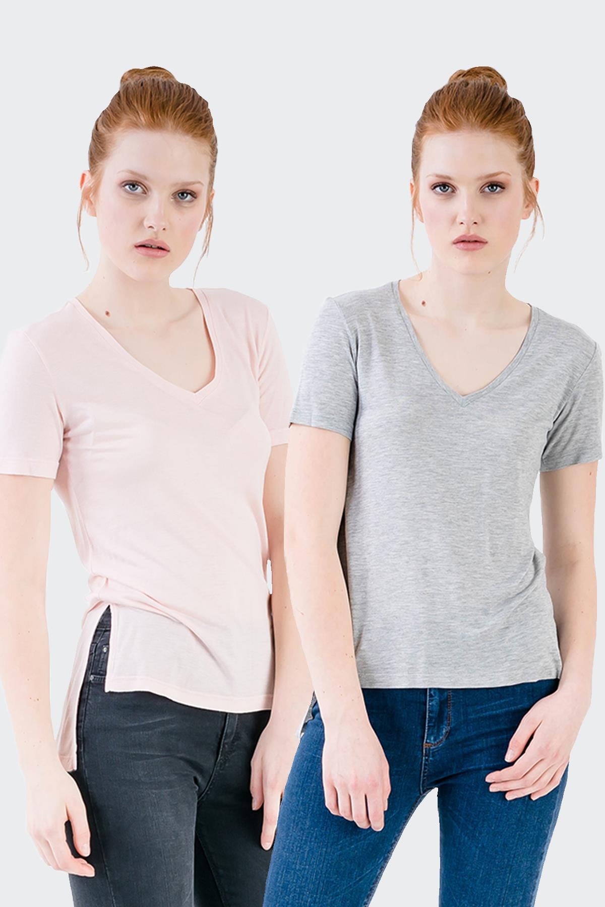 2'li Set Basic V Yaka T-shirt