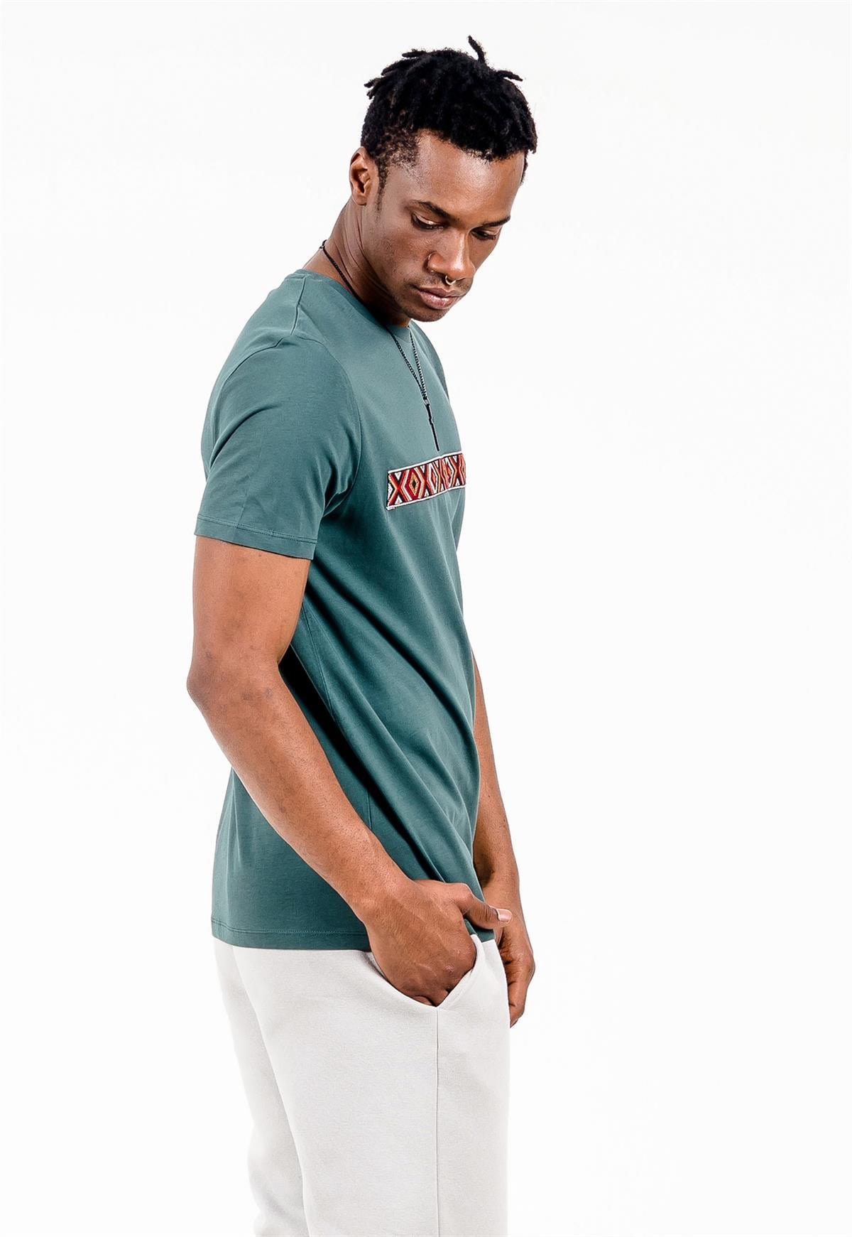 2'li Set Etnik Şerit Detaylı Erkek T-shirt