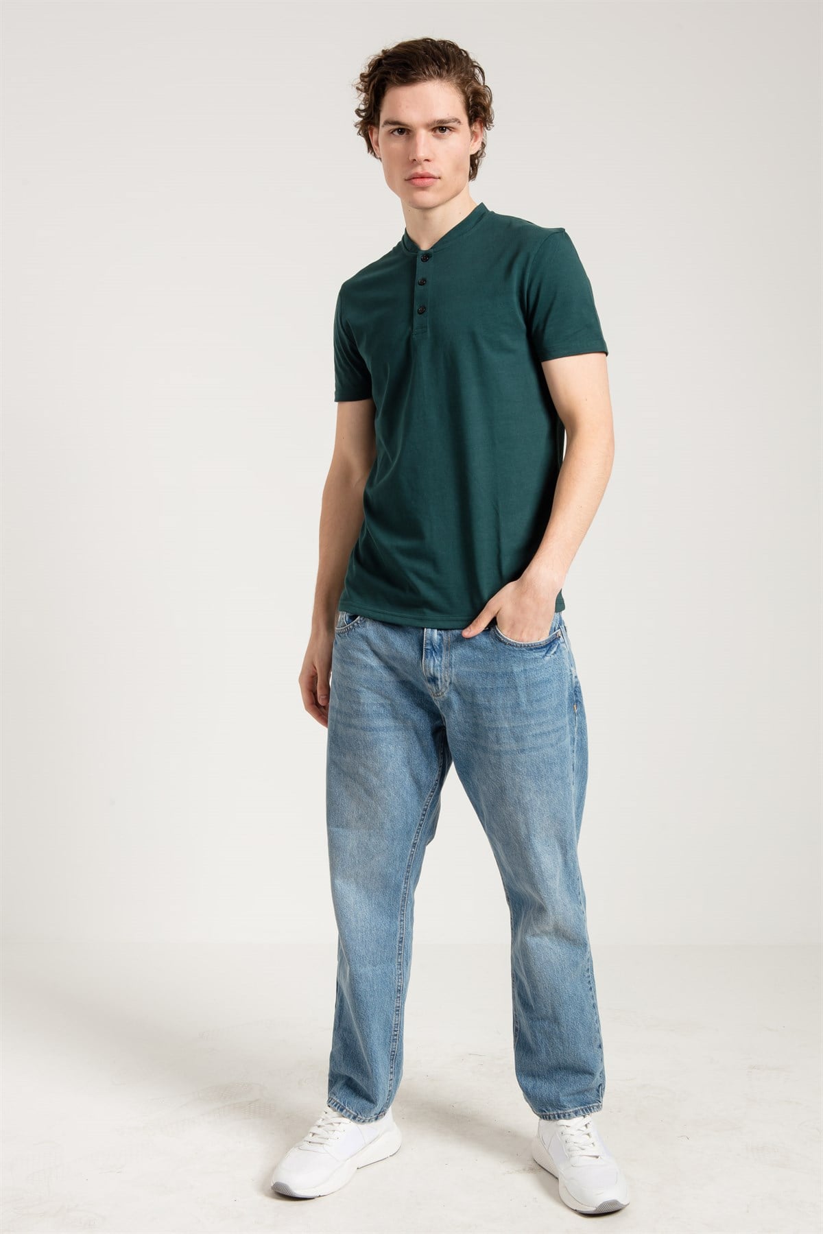 2'li Set Haki Yeşil Klasik Slim Fit Erkek T-shirt