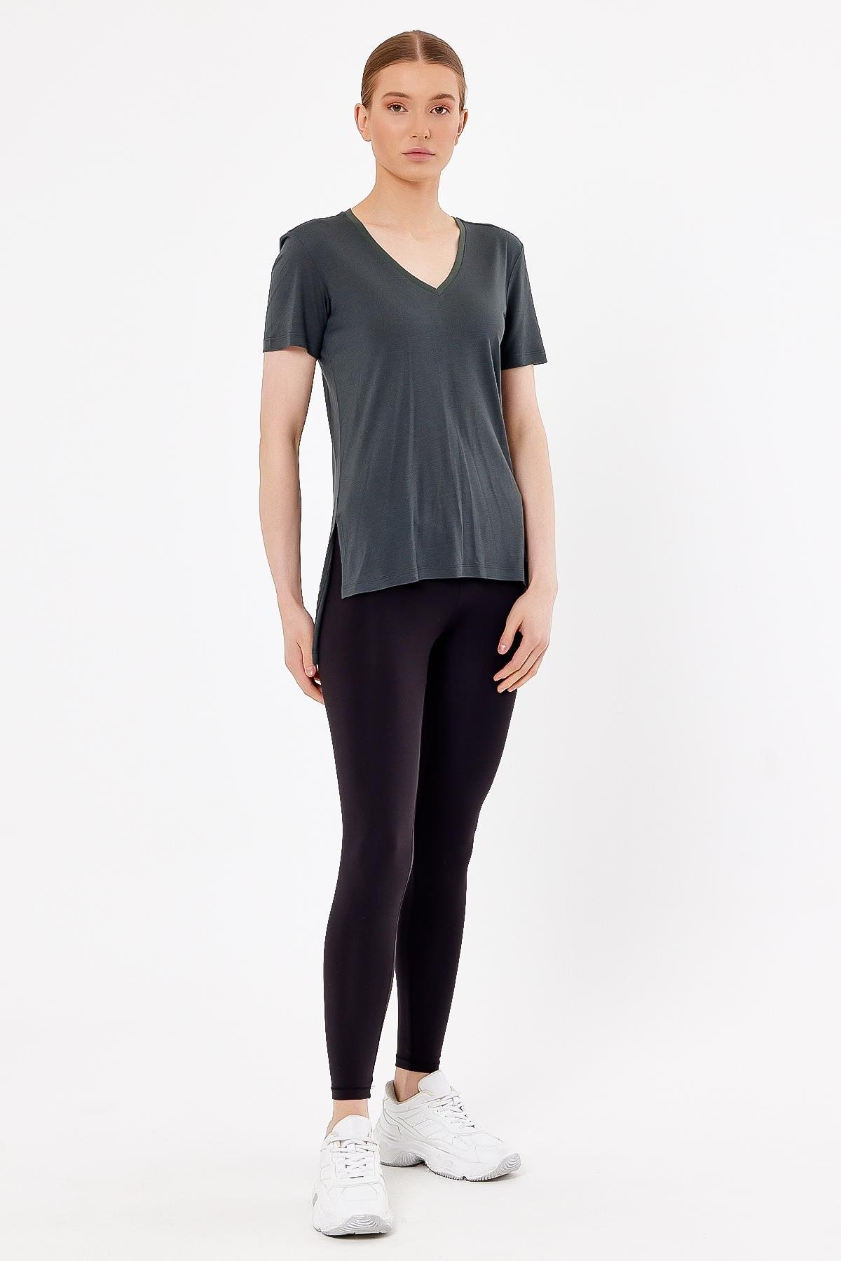 2'li Set Yırtmaçlı Kadın Basic T-shirt