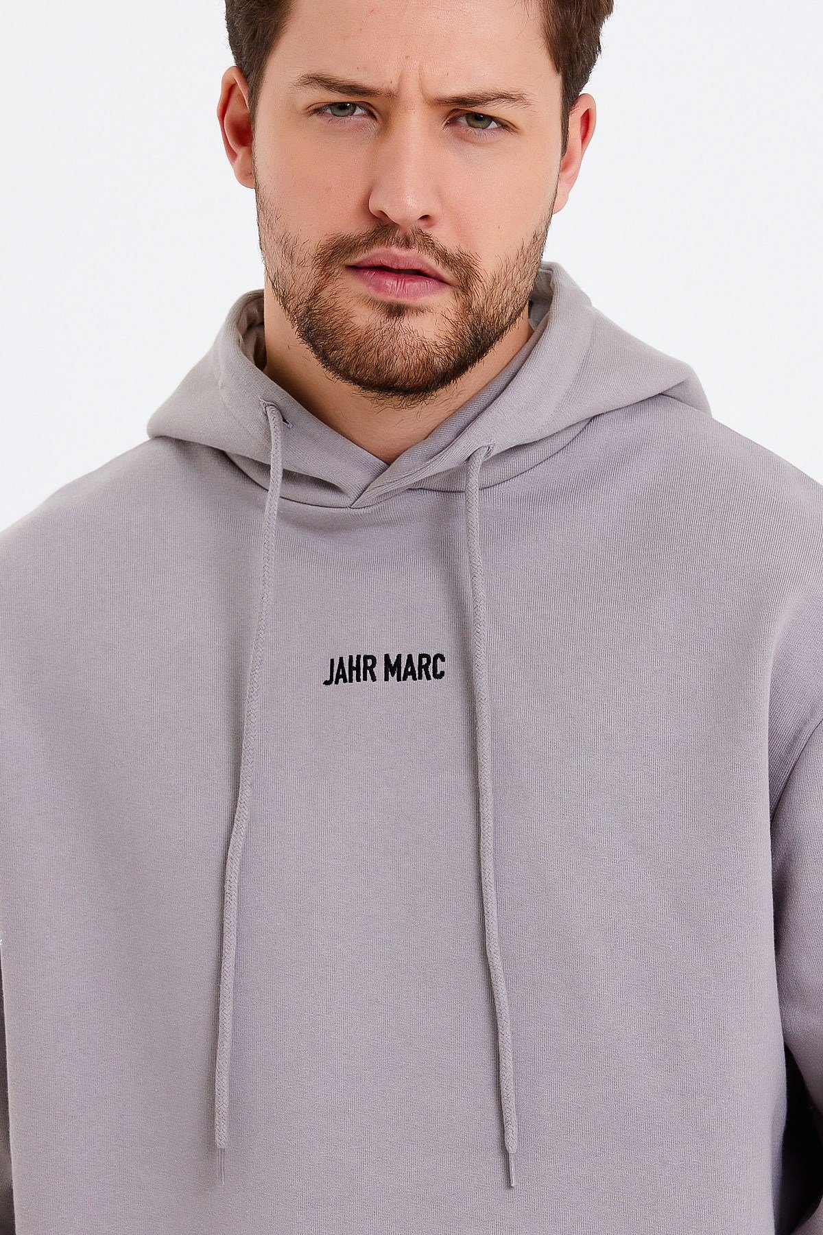 Gri Nakışlı Oversize Erkek Sweatshirt