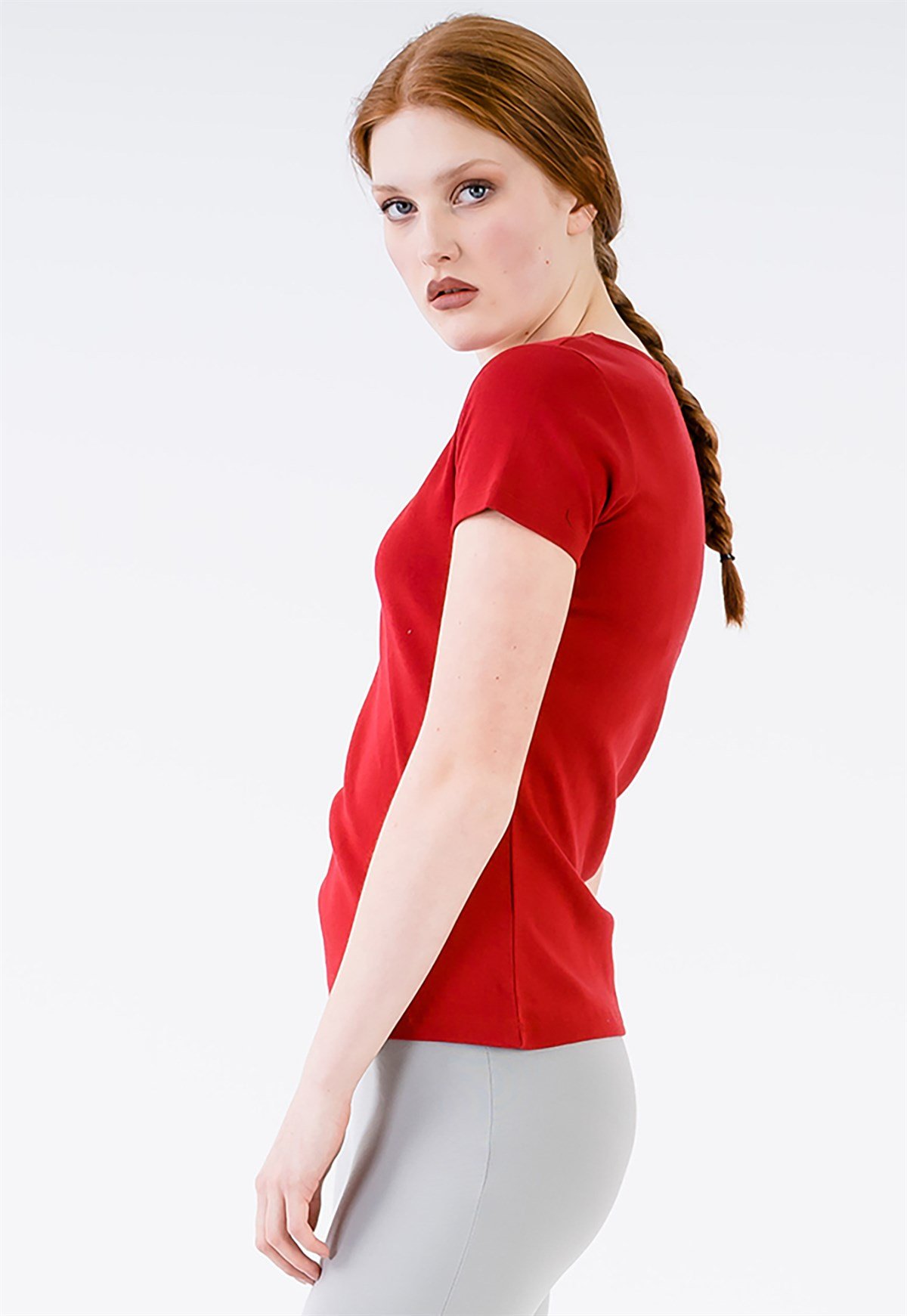 Basic Bisiklet Yaka Kırmızı Kadın T-shirt