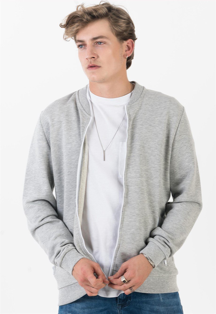 Basic Gri Erkek Bomber Ceket