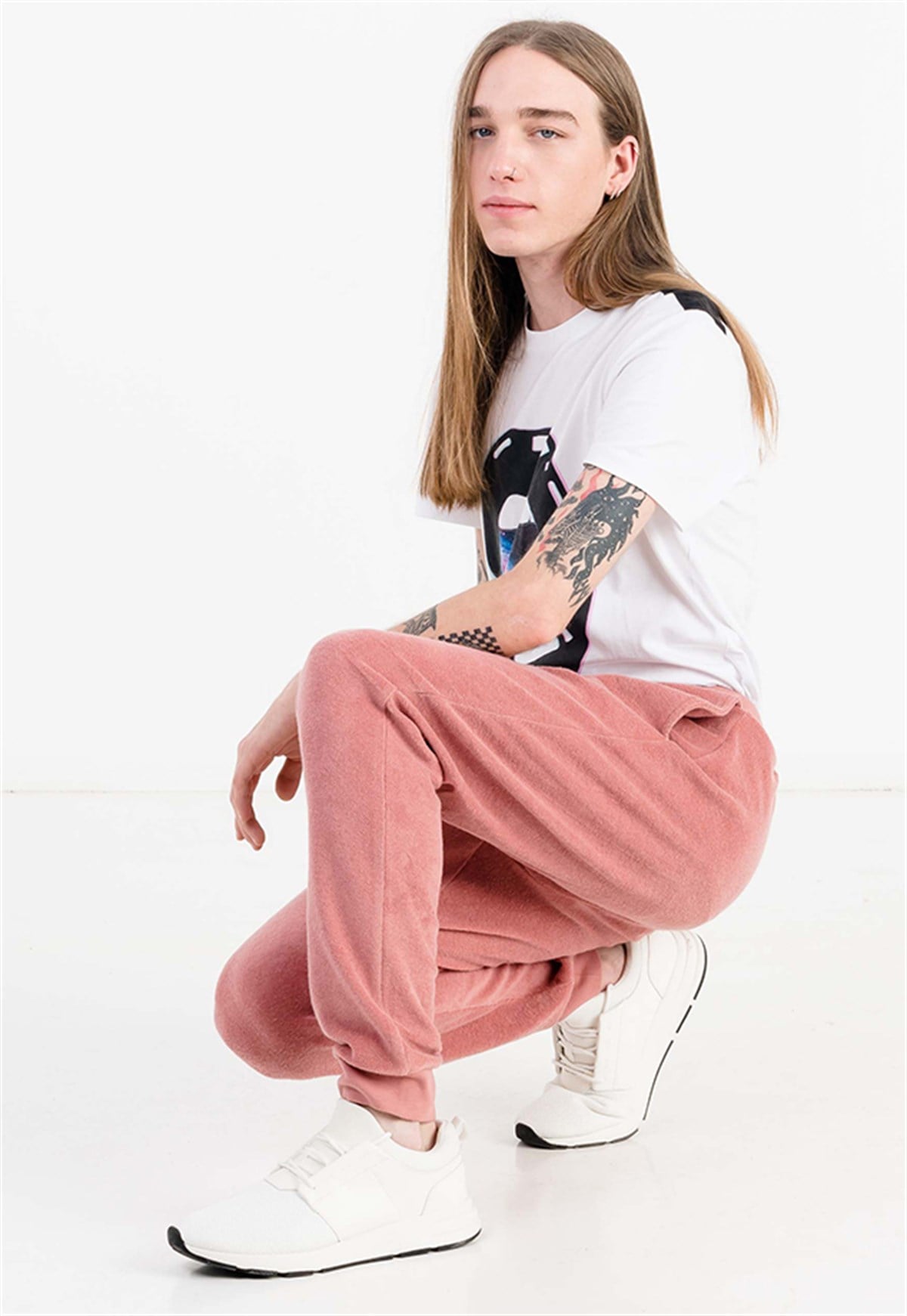 Slim Fit Fleece Joggers in Pink