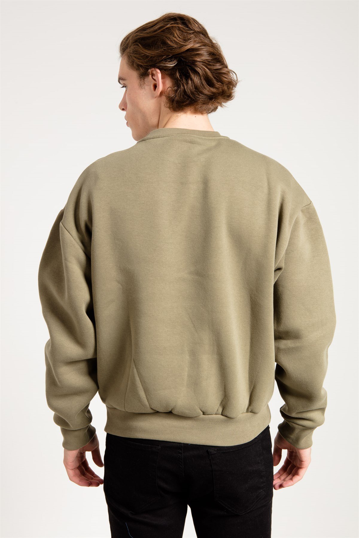 Basic Oversize Haki Erkek Sweatshirt