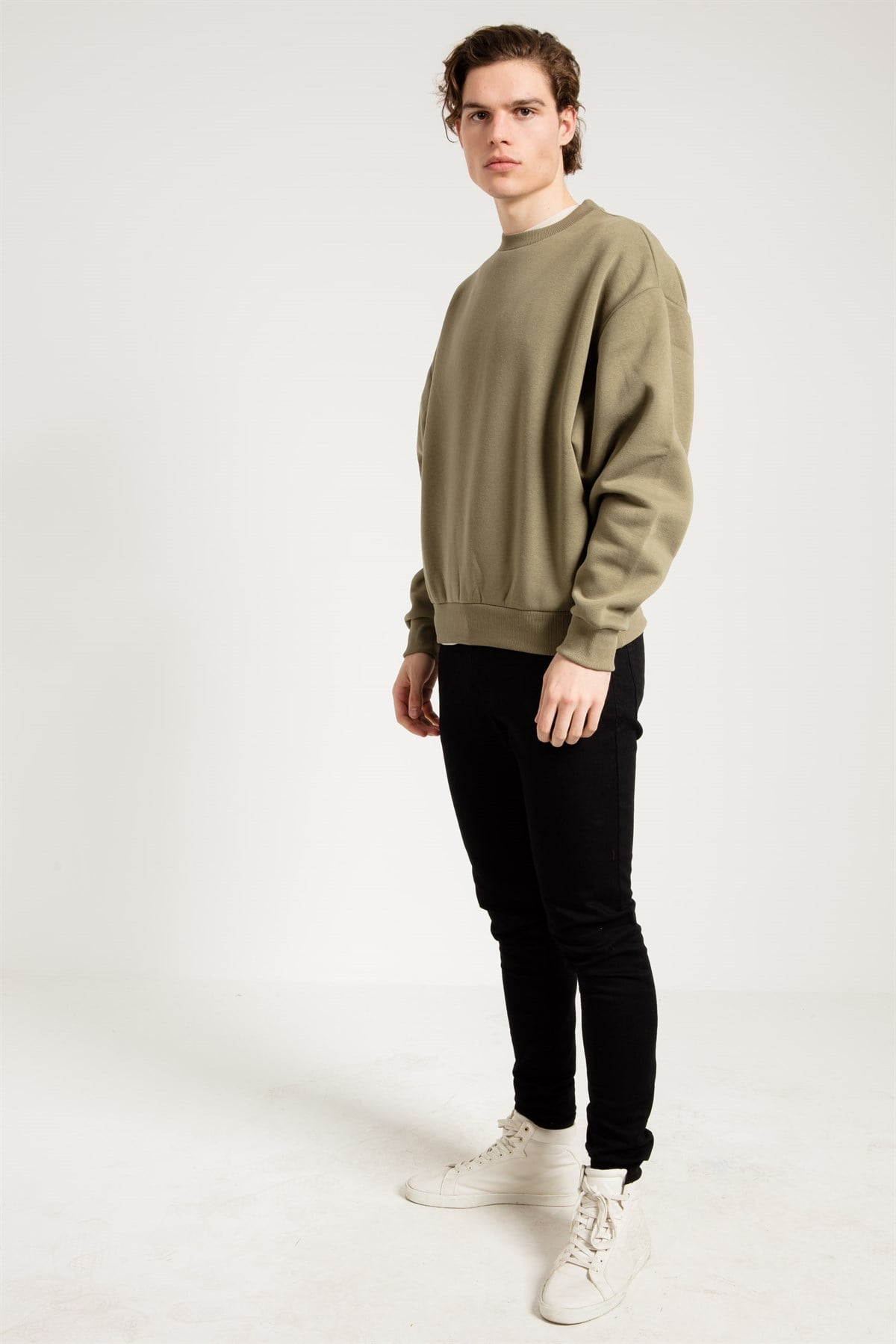 Basic Oversize Haki Erkek Sweatshirt